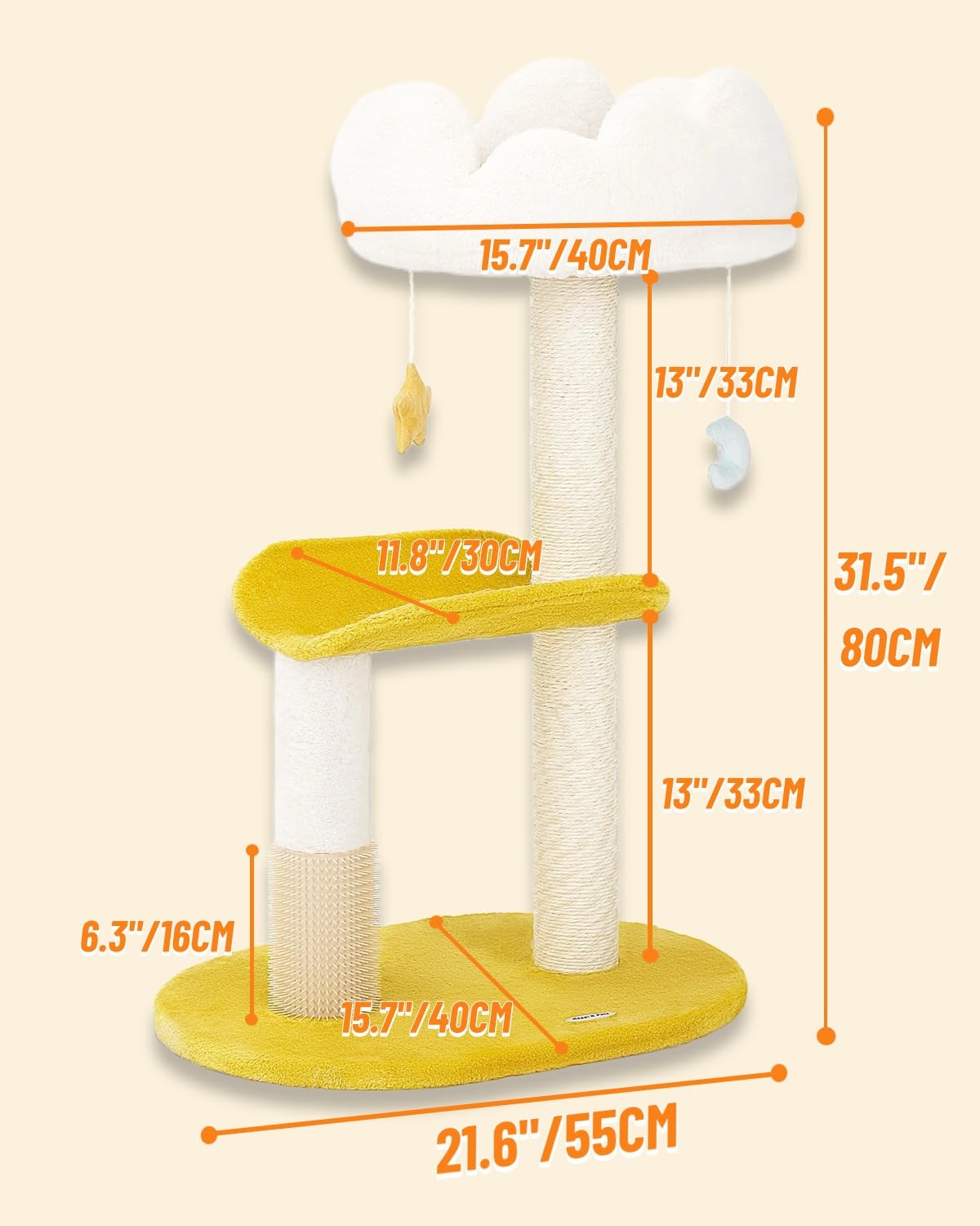 Happi N Pets Cloud Cat Tree, 31.5In Cat Tower For Indoor Cats, Multi-Level Cat Tree Tower With Scratching Posts & Viewing Perch,