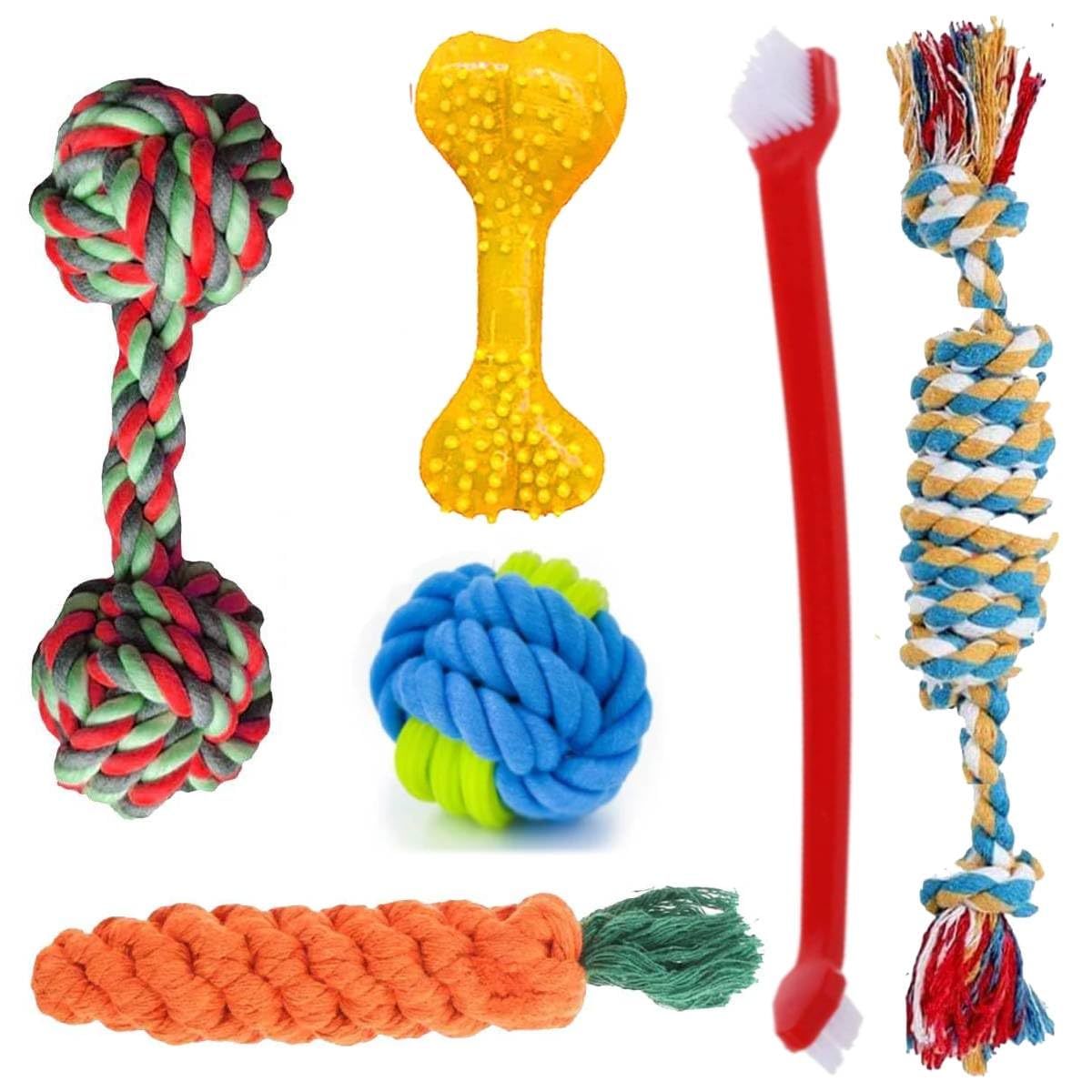 Youhavedeal Dog Rope Toys, Spike Bone For Dogs, Small To Medium Dog Toys Set Washable Cotton Rope Toys For Dogs  Pack Of 5 (Col