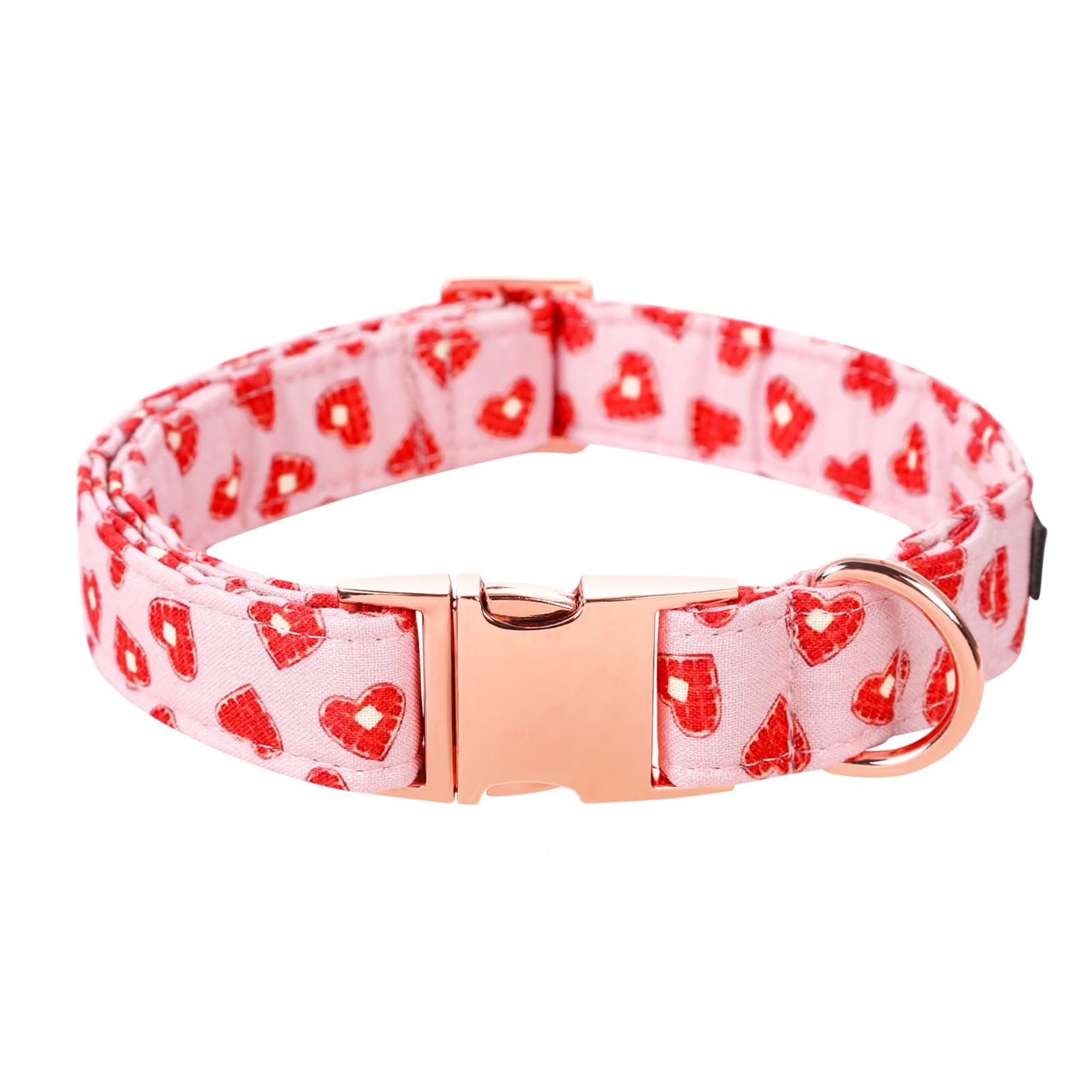 Lionet Paws Valentine Dog Collar, Heavy-Duty Cute Red Heart Pattern Collar With Metal Buckle Pet For Large Dogs, Xlarge, Neck 16