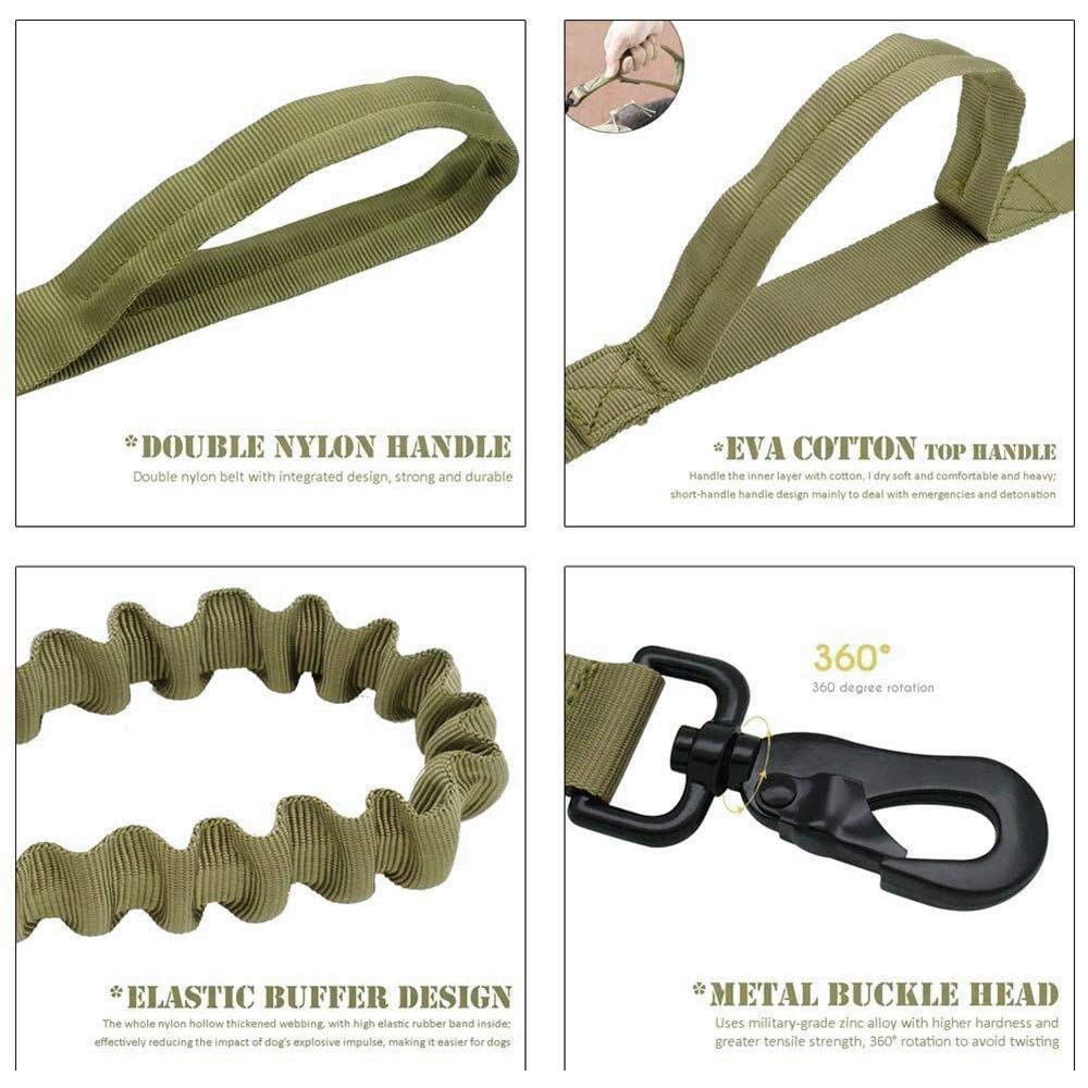 Tactical Dog Collar And Leash Set Tactical Dog Collar With Handle Bungee Leash Adjustable Military Training Nylon Collar Dog Training Collar Leash Set With Control Handleand Metal Buckle (Green S