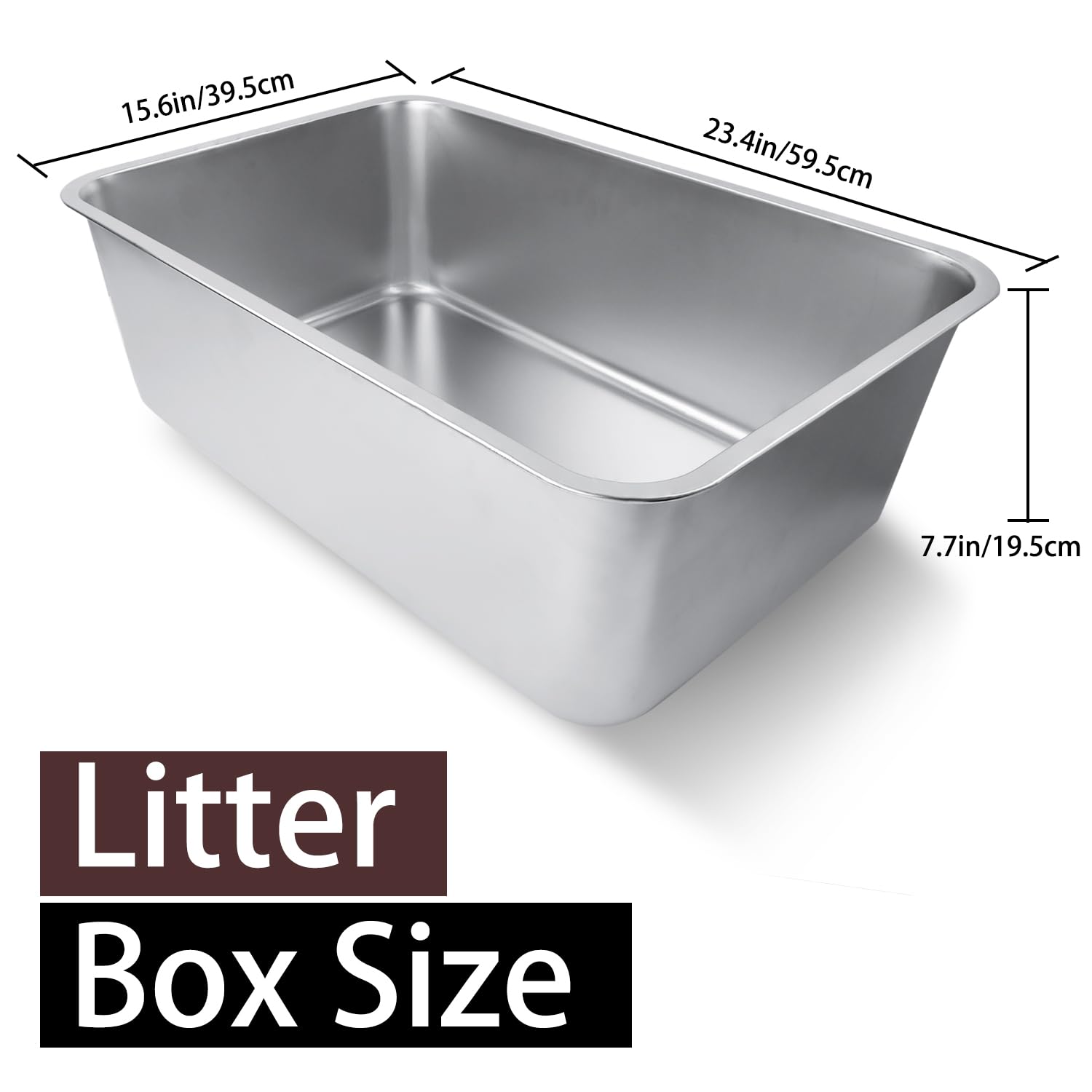HNeekyr Stainless Steel Cat Litter Box for Adult Cats or Kitty/Kitten 23.6x15.8x8 Rust-Proof, High Side, Non Stick, No Smell, Ea