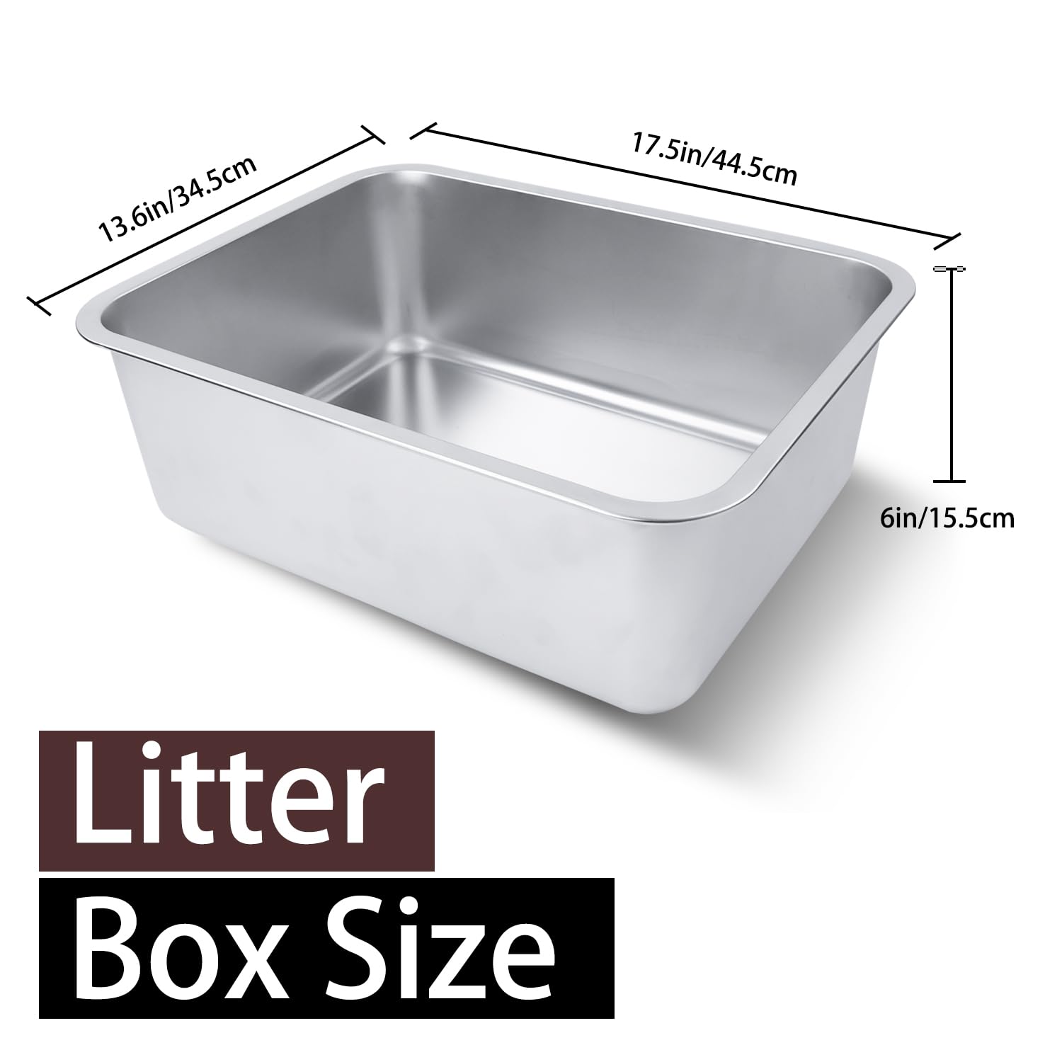 HNeekyr Stainless Steel Cat Litter Box for Adult Cats or Kitty/Kitten 18x14x6 Rust-Proof, High Side, Non Stick, No Smell, Easy t