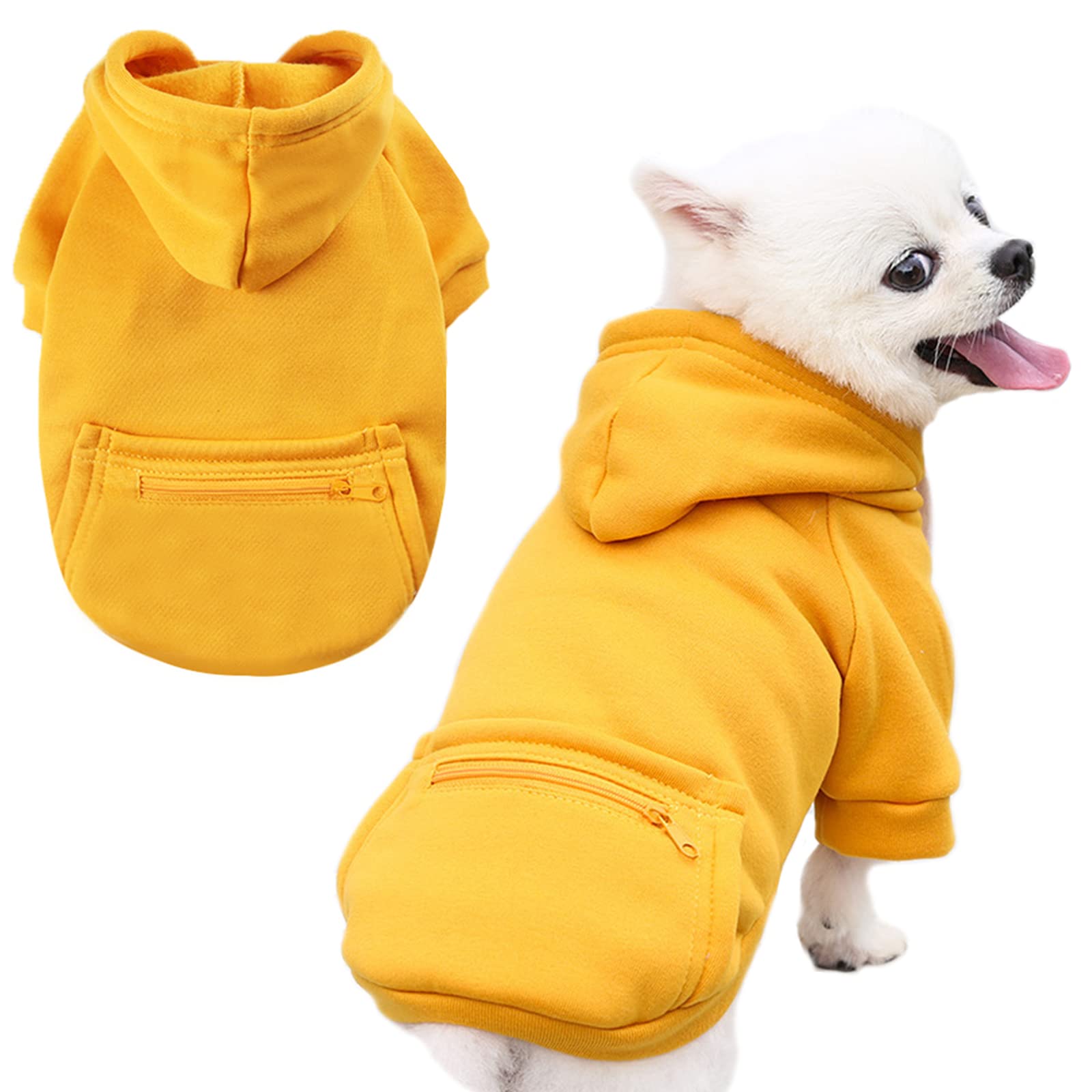 Petcare Dog Hoodies Pet Small Dog Sweater Yellow Warm Soft Fleece Sweatshirts With Pocket Winter Puppy Cat Sweaters Hooded Cloth