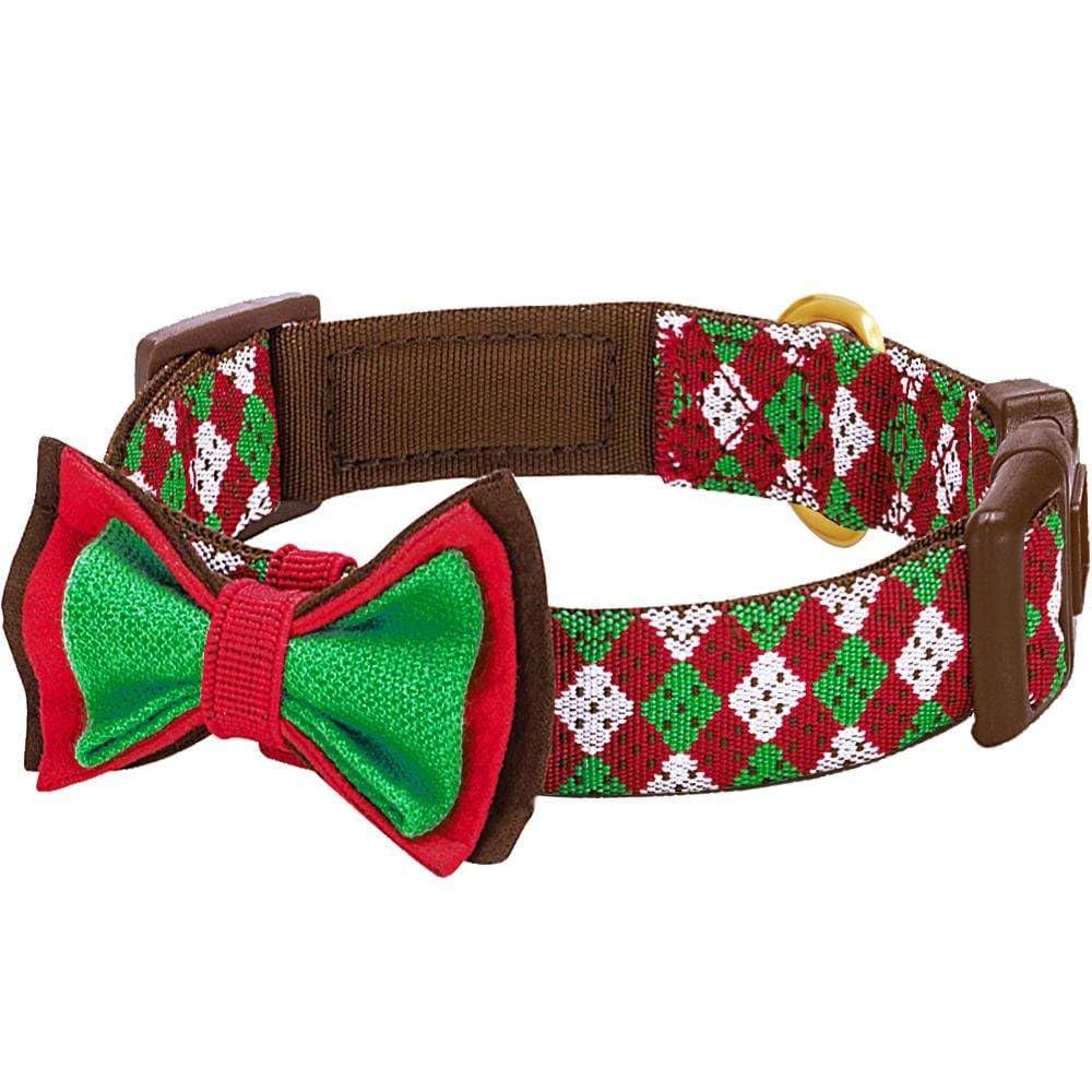 Blueberry Pet 4 Patterns Christmas Party Fair Isle Style Adjustable Dog Collar With Detachable Bow Tie, Medium, Neck 14.5'-20'