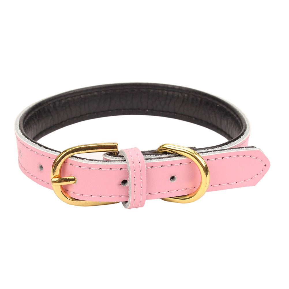 Aolove Basic Classic Padded Leather Pet Collars For Cats Puppy Small Medium Dogs (Pink, Medium)