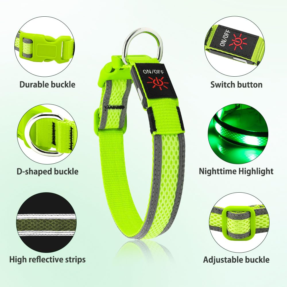 Illumifun Light Up Dog Collar - Usb Rechargeable Dog Light Glow In The Dark - High Visibility Led Dog Collar For Night Walking (