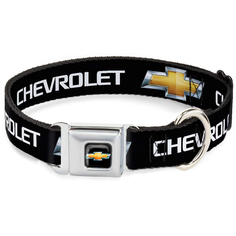 Buckle-Down Seatbelt Buckle Dog Collar - Chevy Bowtie Black/Gold Logo Repeat - 1' Wide - Fits 15-26' Neck - Large
