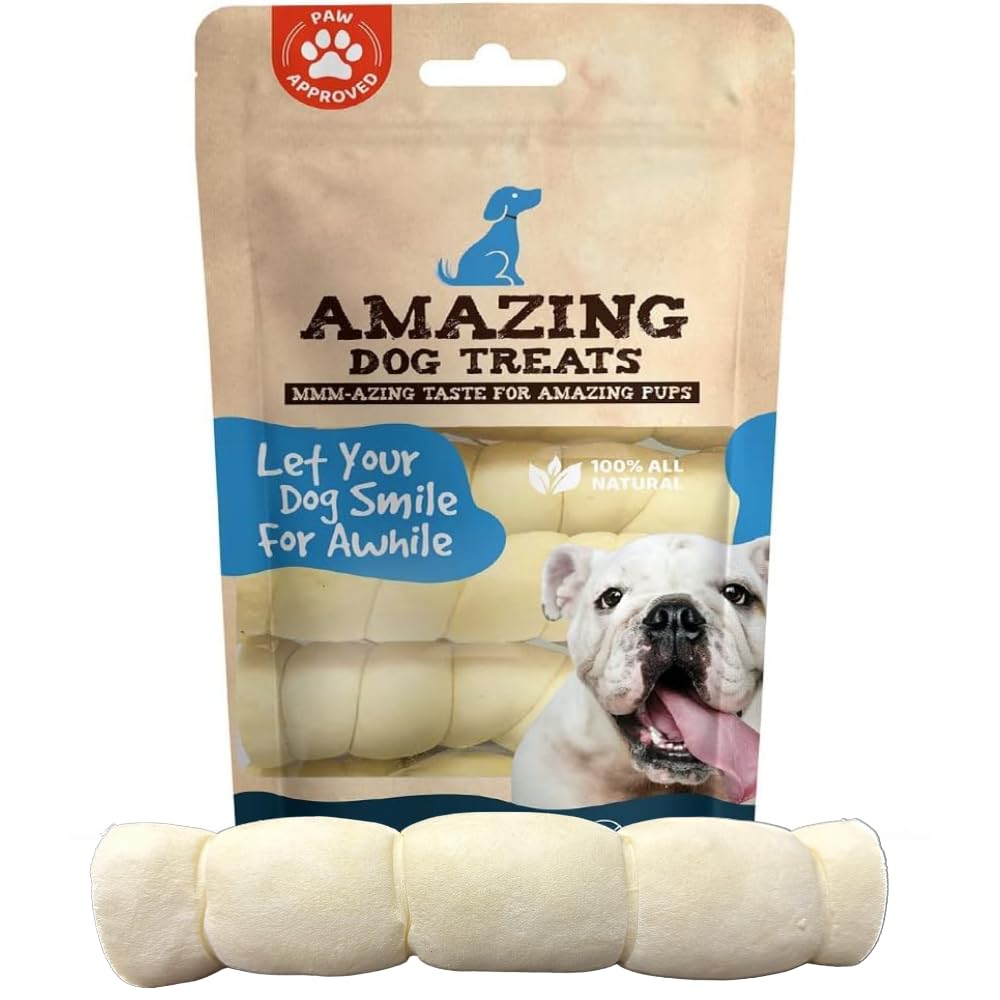 Amazing Dog Treats - Beef Cheek Rolls (10 Inch Regular - 4 Pcs) - Safe Rawhide Alternative Dog Chew - Great for Power Chewers - 