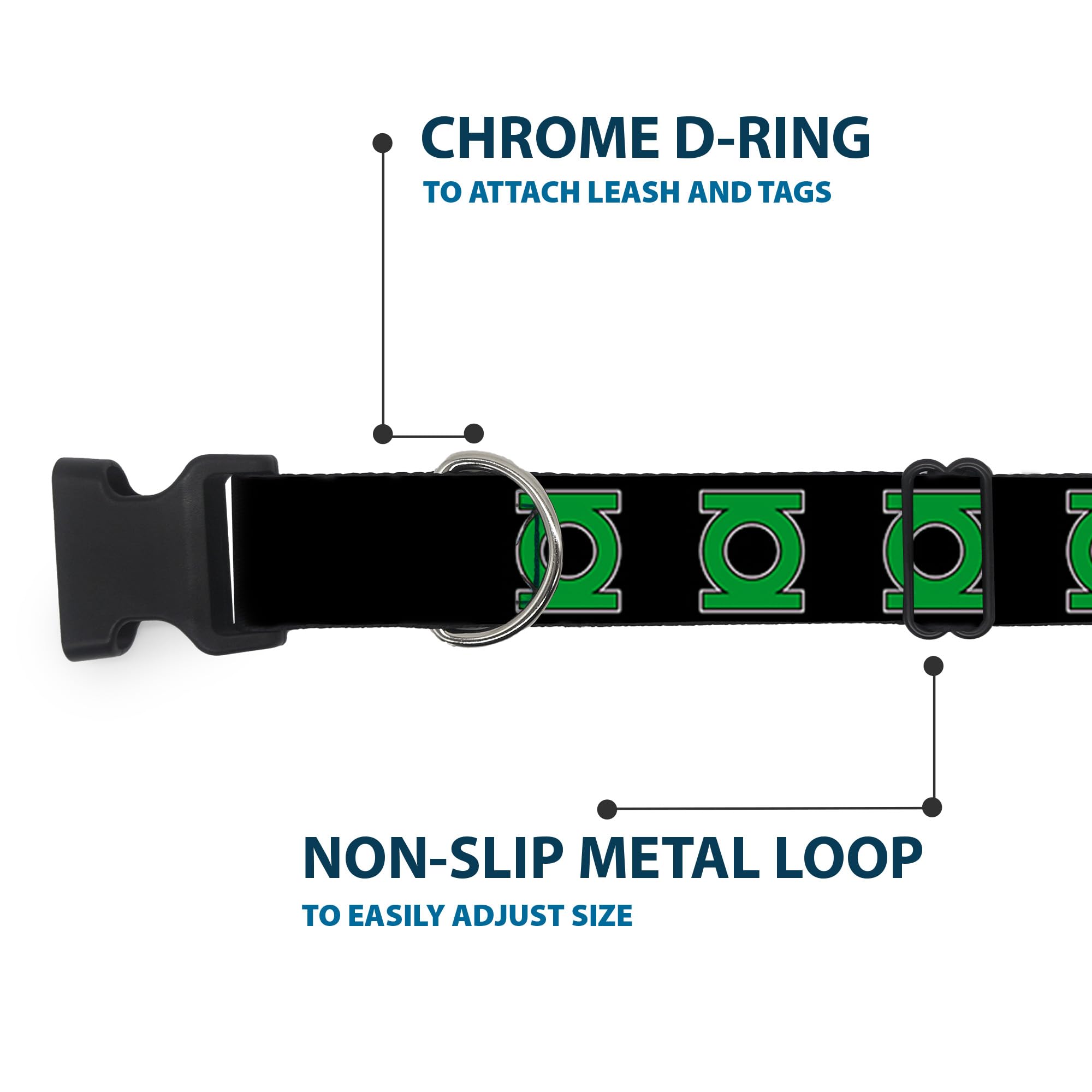 Buckle-Down Green Lantern Logo Black/Green Plastic Clip Collar, Narrow Medium/7-13'