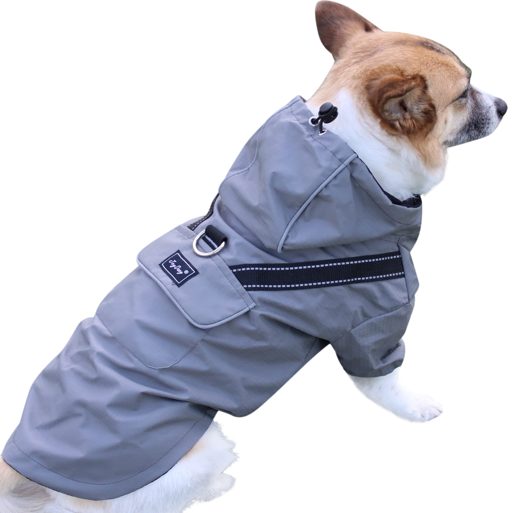 Joydaog Premium Dog Raincoat With Hood For Medium Dogs,Outdoor Sports Waterproof Dog Rain Jacket,Puppy Raincoat With Pockets,Gre