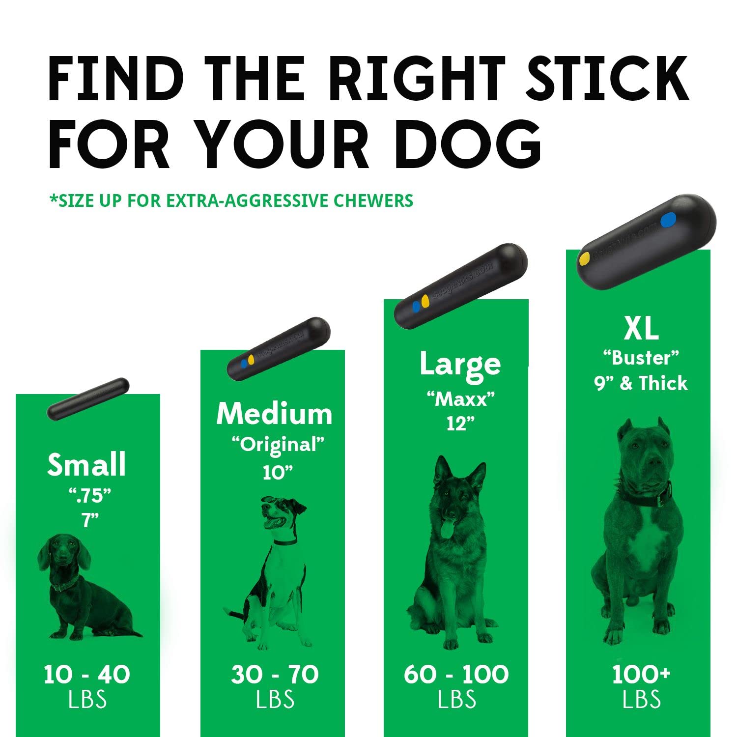 Goughnuts Durable Dog Chew Toy And Training Stick - Lifetime Replacement Guarantee - For Aggressive Power Chewers Like Pitbulls, German Shepherds, Nearly Indestructible For Small Breeds - Small