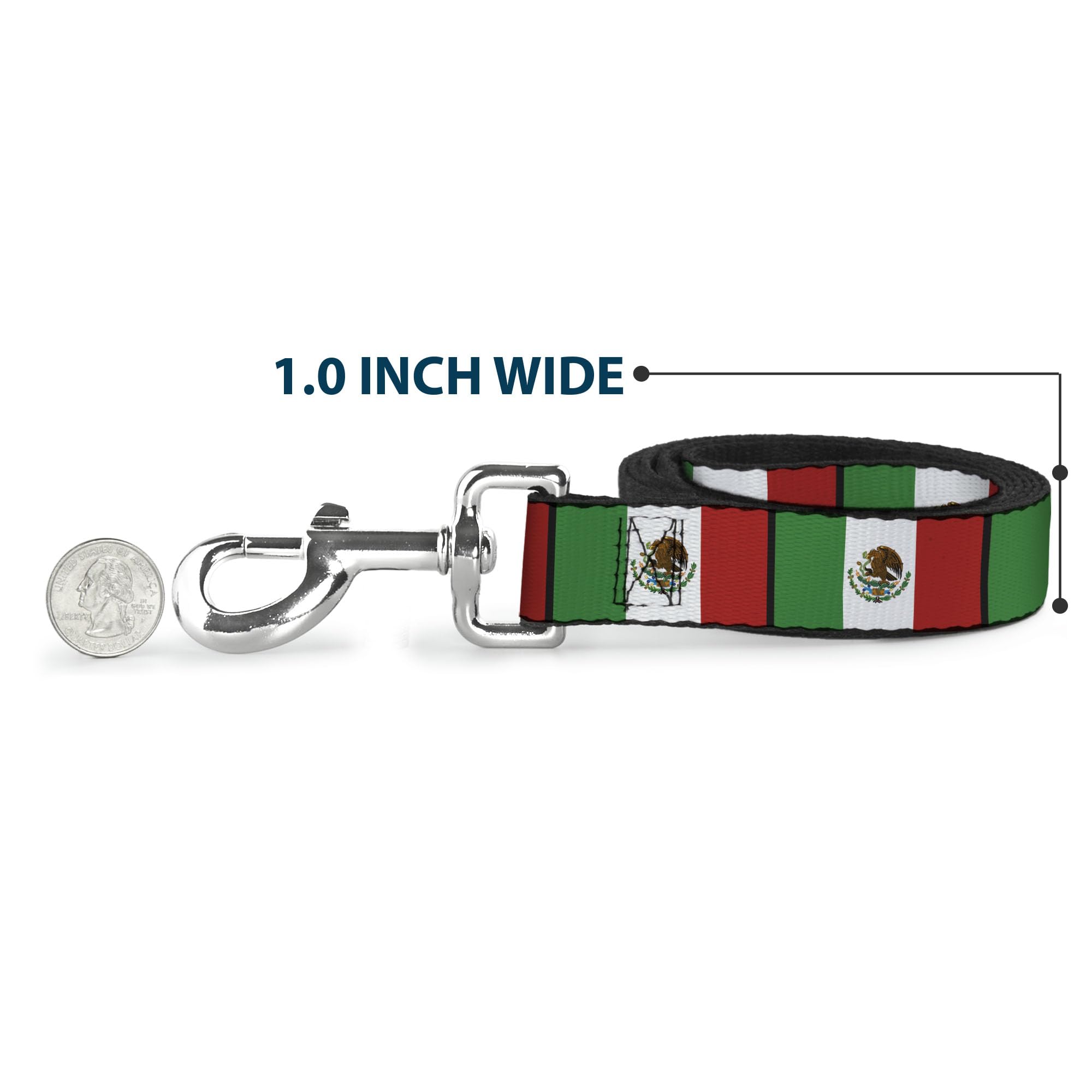 Buckle-Down Pet Leash - Mexico Flags - 6 Feet Long - 1.5 Wide