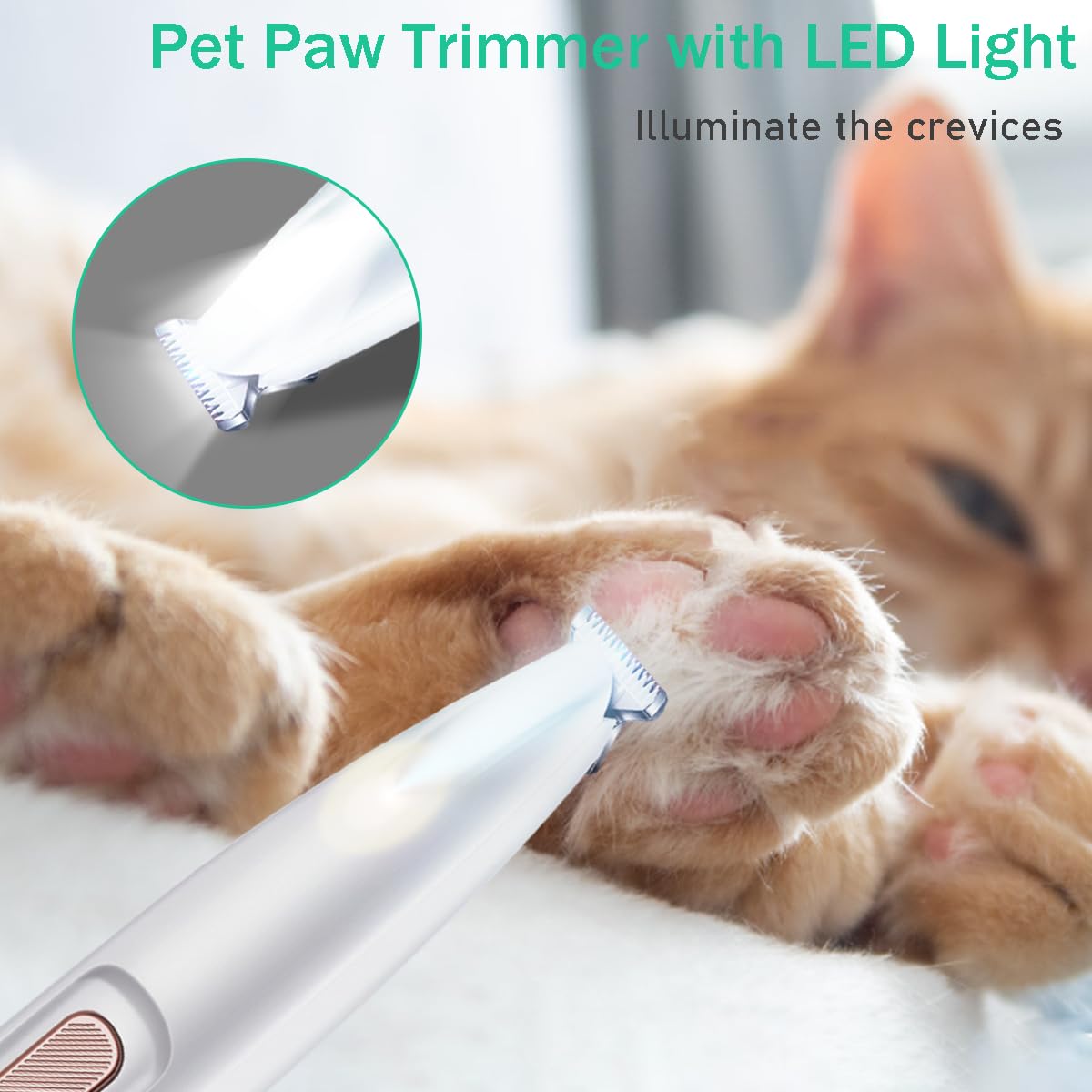 Singring Dog Paw Trimmer, Electric Dog Clippers With Led Light, Rechargeable Low Noise Pet Hair Trimmer For Grooming, Cordless P