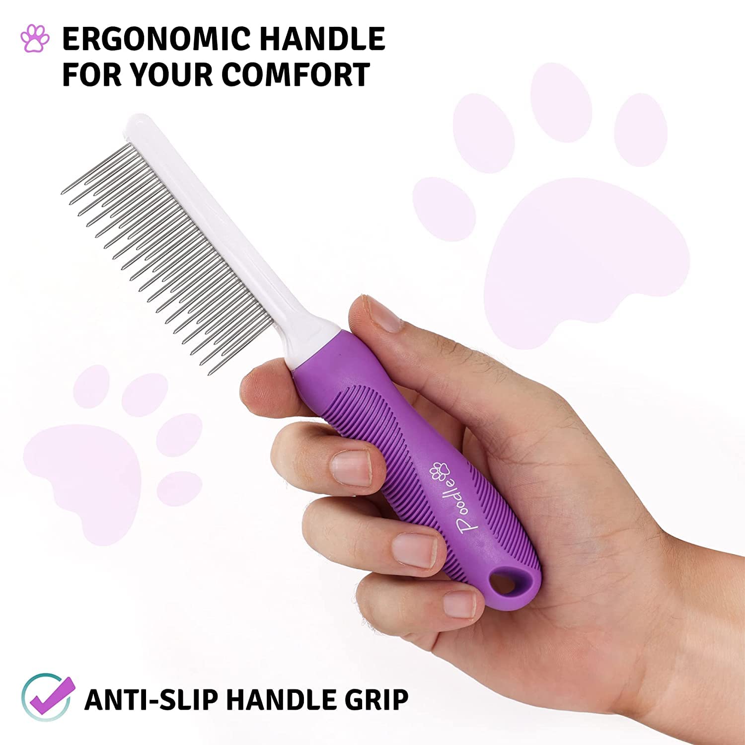 Poodle Pet Detangling Pet Comb With Long & Short Stainless Steel Teeth For Removing Matted Fur, Knots & Tangles – Detangler Tool Accessories For Safe & Gentle Diy Dog & Cat Grooming