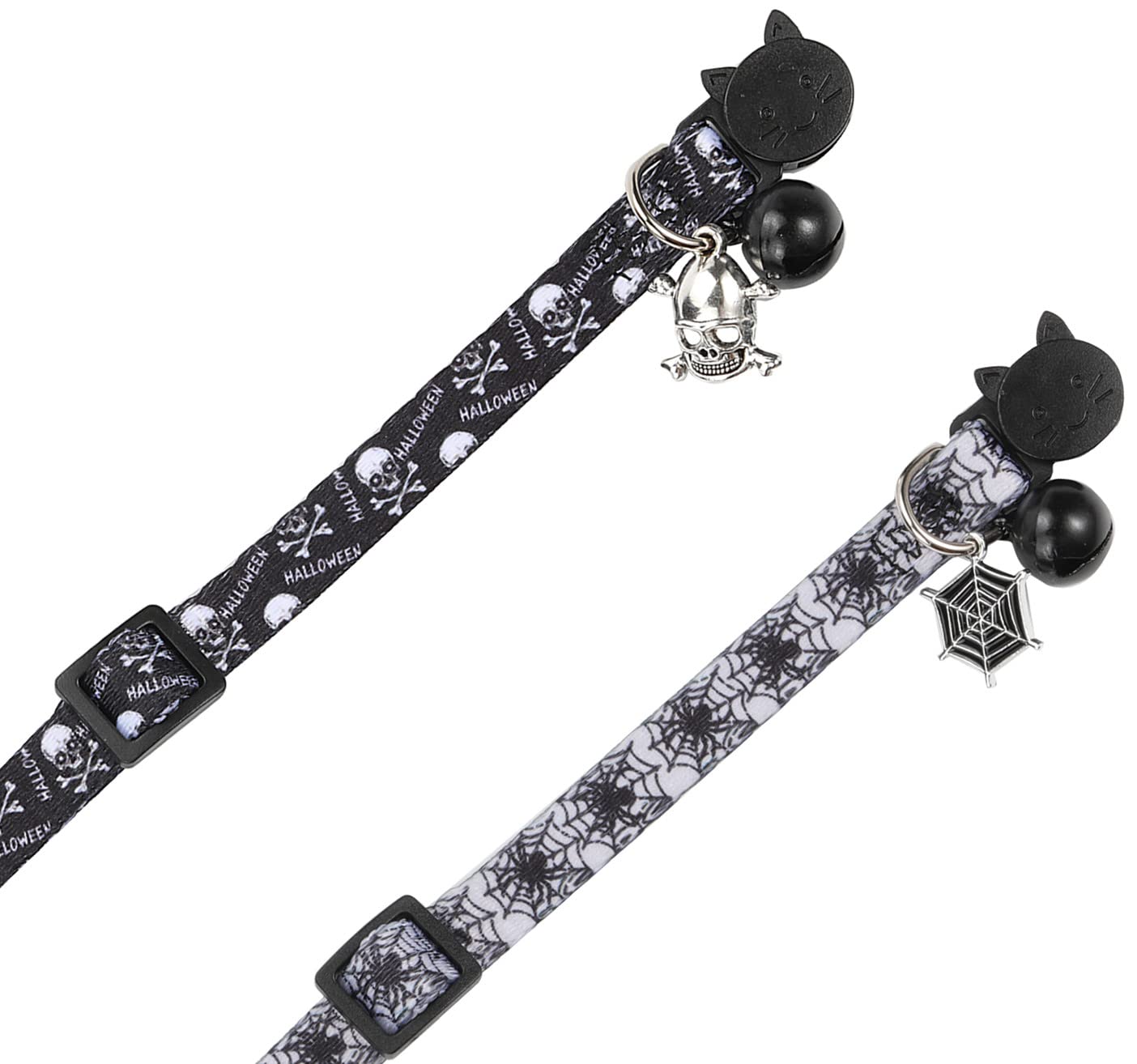 Boombone Cat Collar Halloween Set Of 2, Skull Cat Collar For Small Dogs, Holiday Kitten Collar With Bell