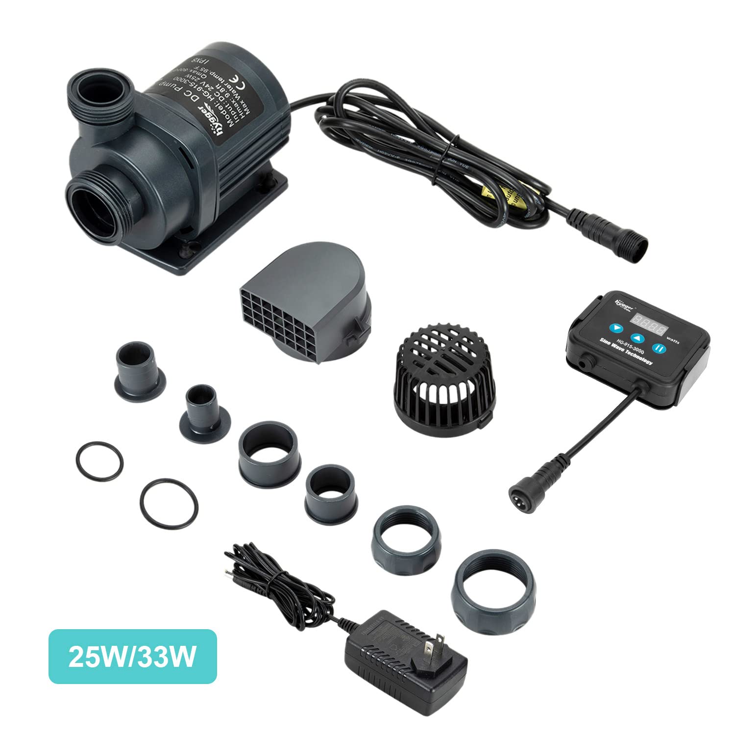 Hygger 800Gph Quiet Submersible And External 24V Water Pump, With Controller (30%-100% Settings), Powerful Return Pump For Fish Tanks, Aquariums, Ponds, Fountains, Sump, Hydroponics (25W, 9.8Ft)