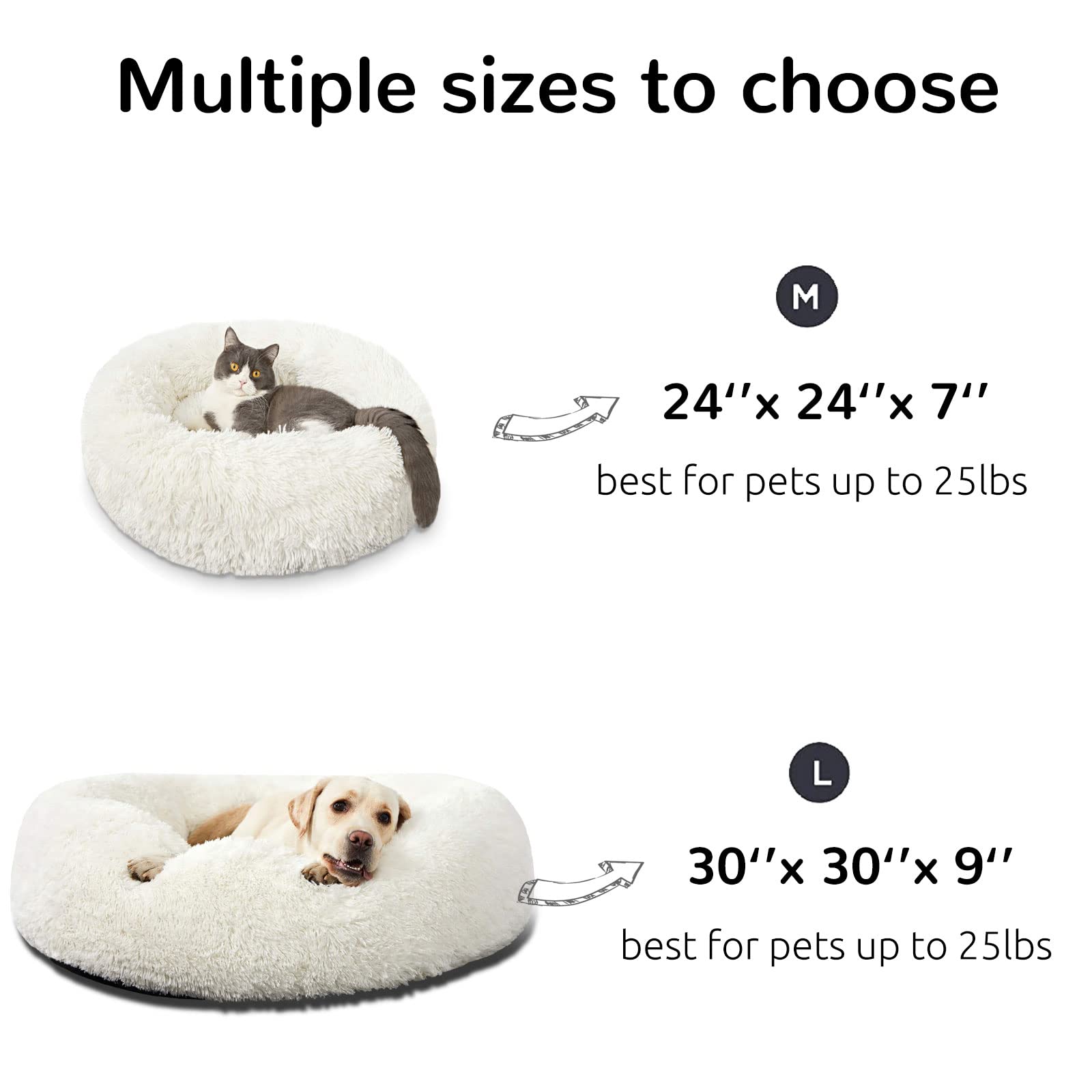 Hachikitty Calming Donut Cuddler Dog Bed, Indoor Puppy Bed For Large Dogs, 30''