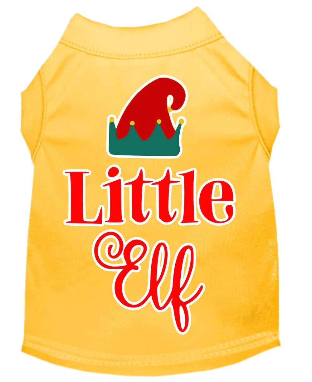 Christmas Pet Dog & Cat Shirt Screen Printed, "Little Elf" Yellow LG (10-14 lbs.)