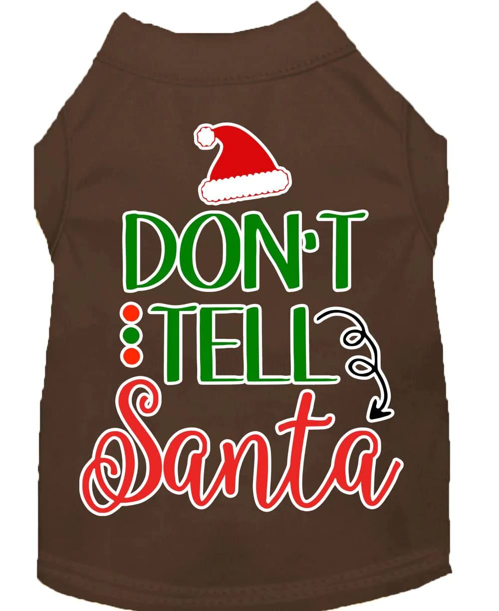 Christmas Pet Dog & Cat Shirt Screen Printed, "Don't Tell Santa" Yellow SM (3-6 lbs.)