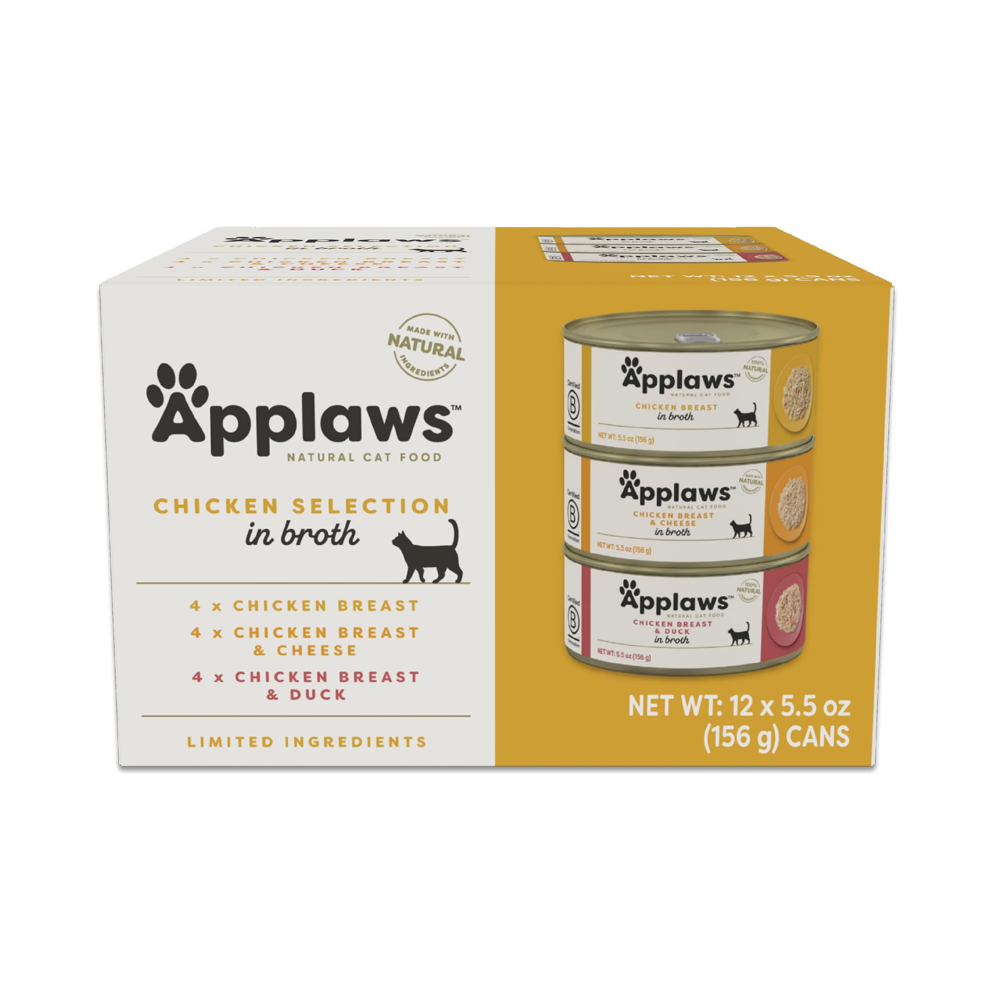 Applaws Natural Wet Cat Food in Broth, Limited and Natural Ingredients, High Protein with No Artificial Additives, Chicken Selec