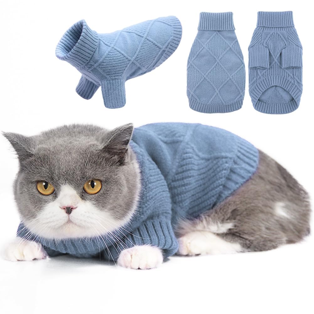 Emust Pet Sweater, Cute Dog Sweaters For Medium Dogs With Diamond Pattern, Warm Dog Sweater For Cold Weather, Blue L