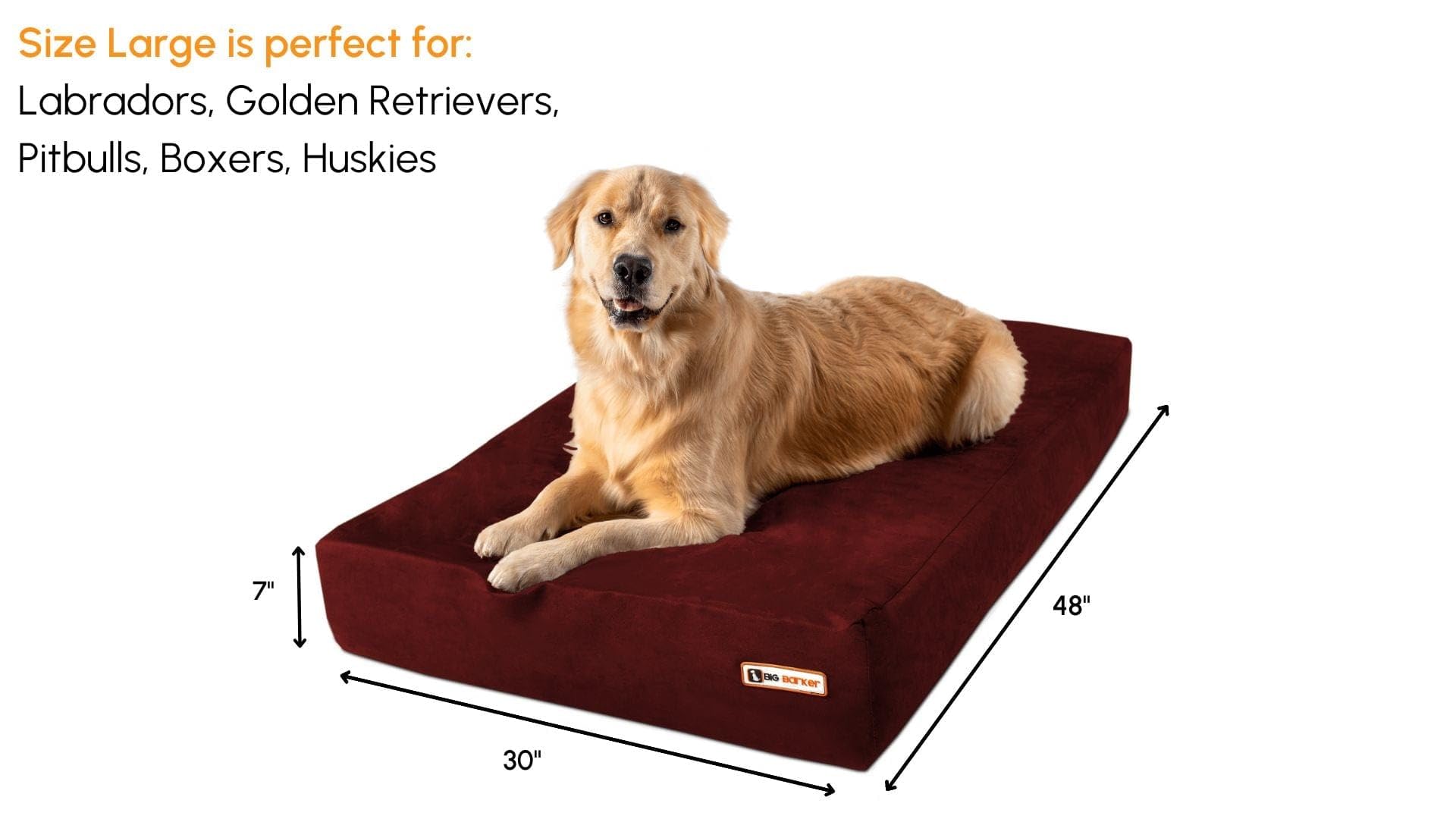 Barker Beds Sleek Dog Bed For Large Sized Dogs (Large, Burgundy) - 7'' Thick Soft & Comfortable Orthopedic Cushion - Durable & W