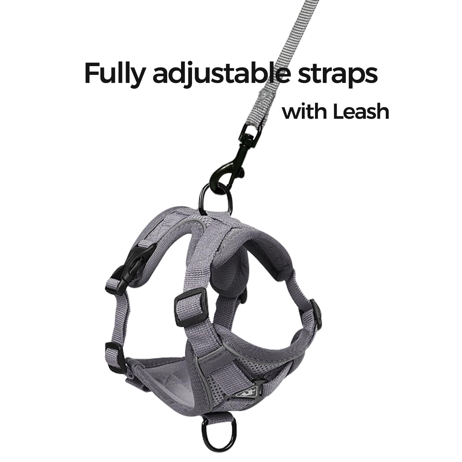 pangdi Cat Harness and Leash Set, Escape Proof Tactical Vest, XL, Grey, Nylon