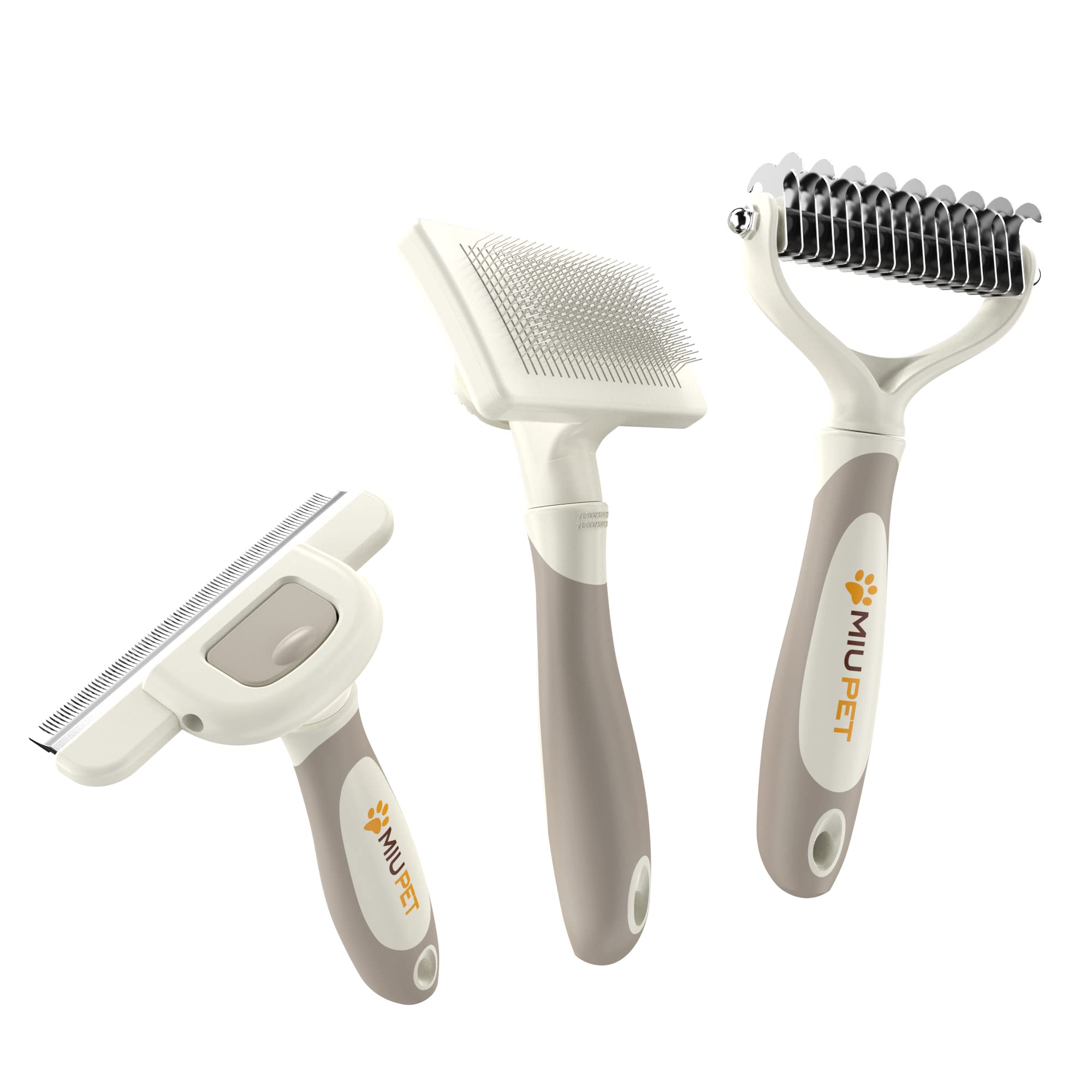Miu Pet Professional Long-Haired Dog And Cat Grooming Kit - Deshedding And Slicker Brush Set 3 In 1 Gift Box For Long Hair Pets