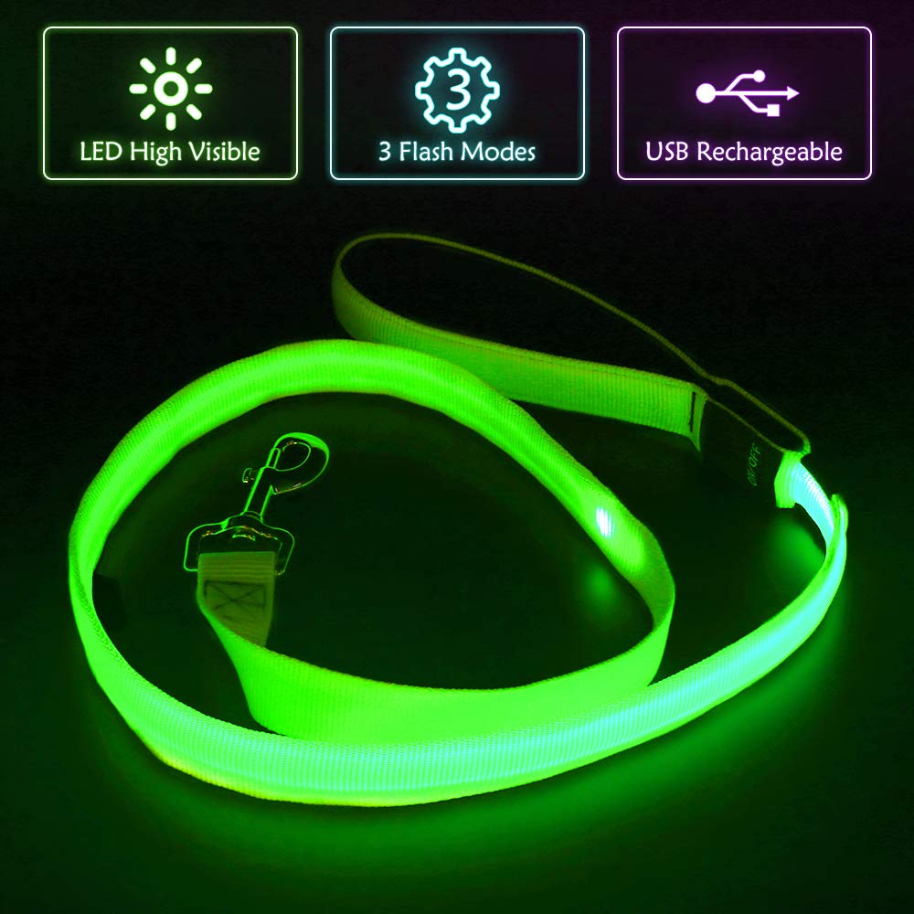 Illumifun Led Dog Leash, Usb Rechargeable Pet Leash Glow In The Dark, 47.2Inch Nylon Light Dog Leash For Your Dog Walking At Night (Green ?)