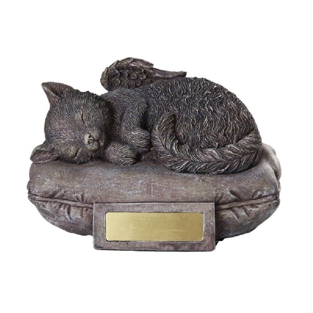 Pacific Giftware Pet Memorial Urn - Cat Angel Sleeping on Pillow, 30 Cubic Inch, Gray, Polyresin