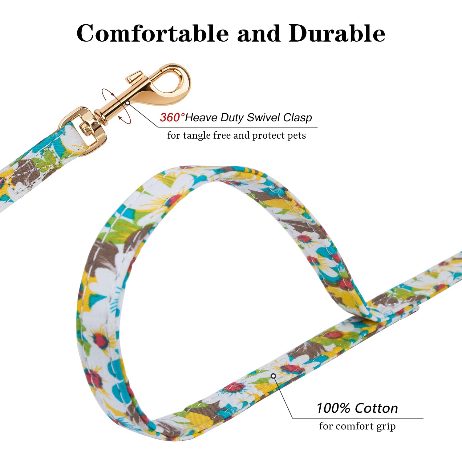 Chede Floral Yellow Daisy Dog Harness (Xs, Small Dogs), Soft Breathable Cotton, Adjustable, No-Pull, With 360 Rotating Clasp Lea