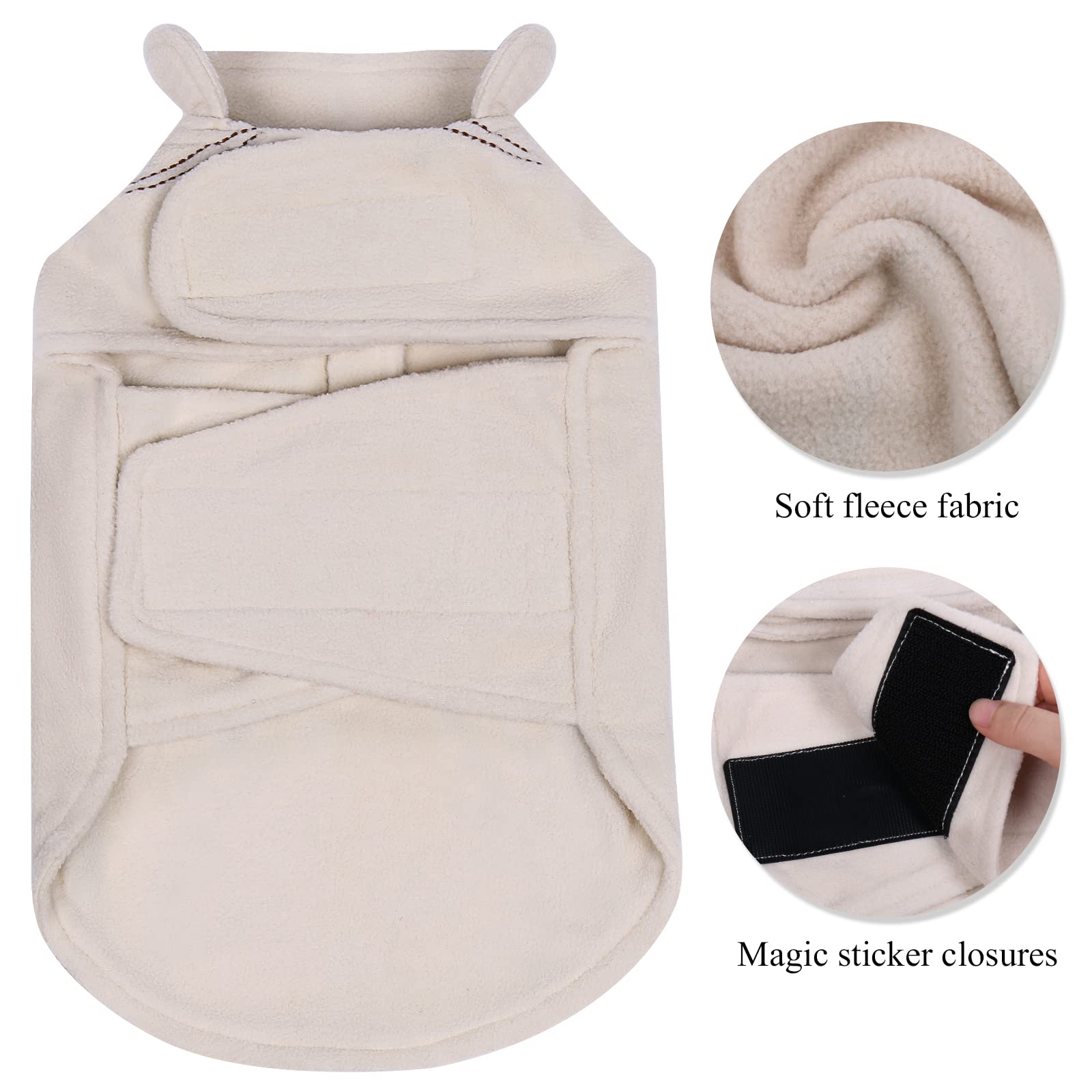 Vivaglory Dog Fleece Coat, Winter Vest for Small Medium Large Dogs, Beige, M, Windproof, Easy On/Off, Model CWY-0004QKQM