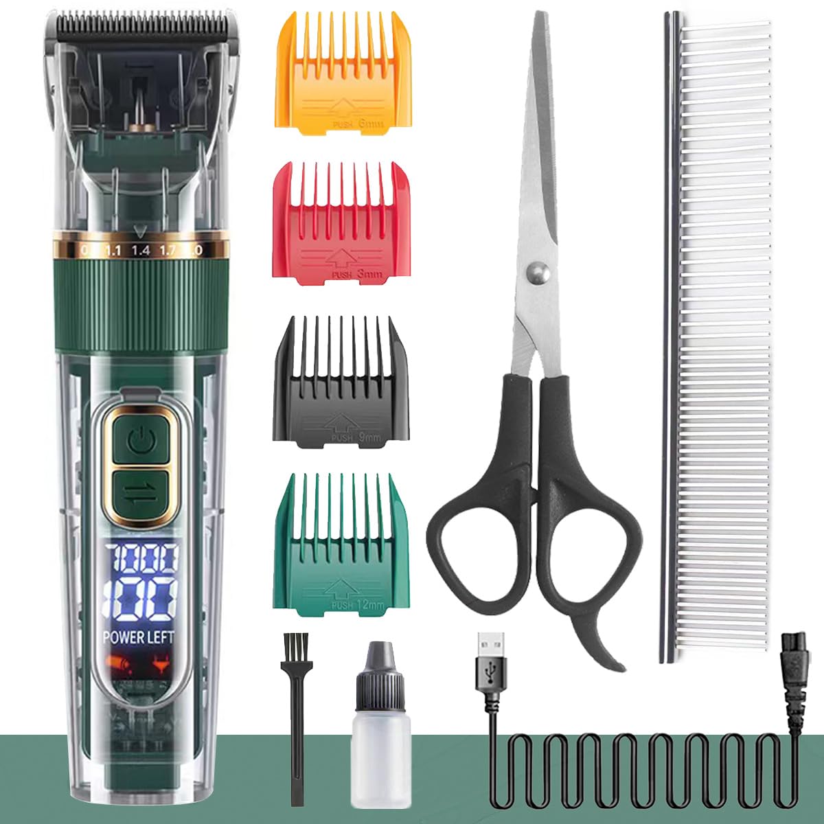 Dog Hair Clippers,Dog Grooming Clippers Kit with Led Display,Pet Clippers Grooming for Dogs Thick Coats,Low Noise Heavy Duty Pet