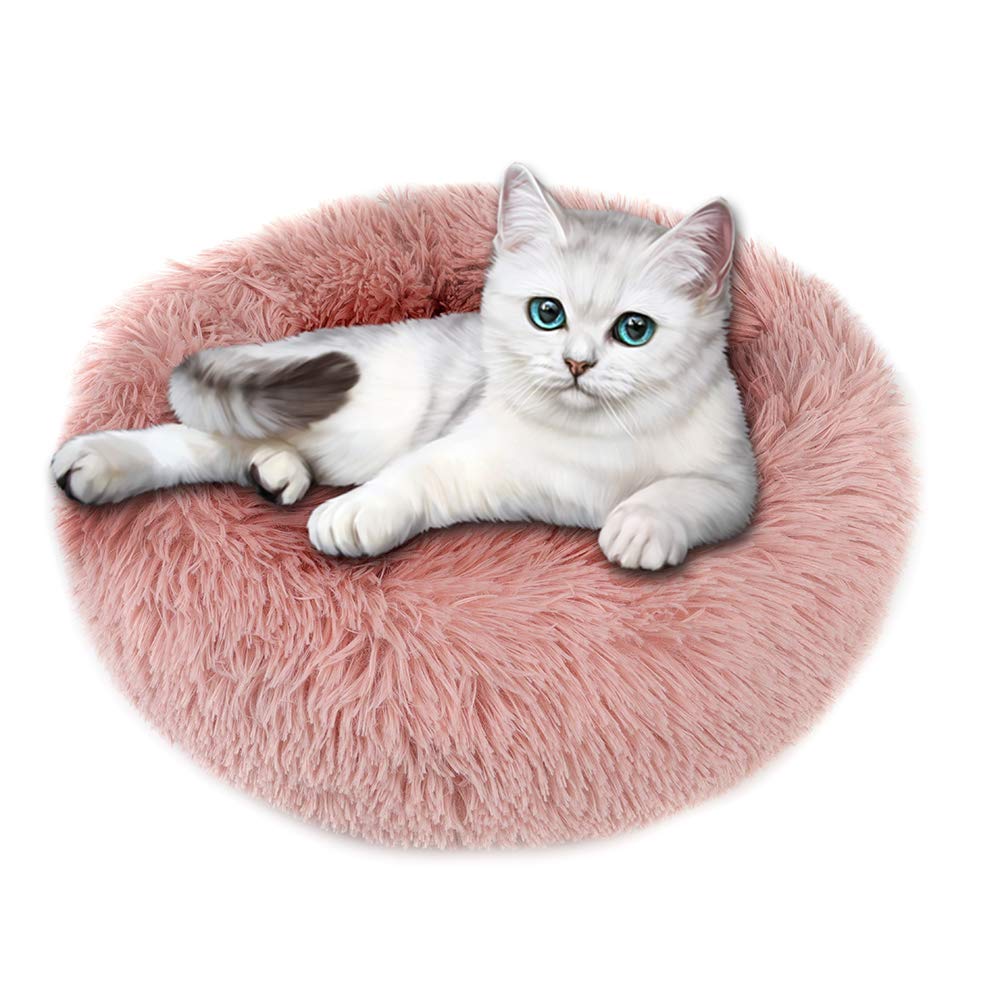 Otoez Kitten Puppy Bed Small Round Dog Cat Beds Anti Anxiety Plush Pet Calming Donut Bed With Non-Slip Waterproof Bottom, Washab