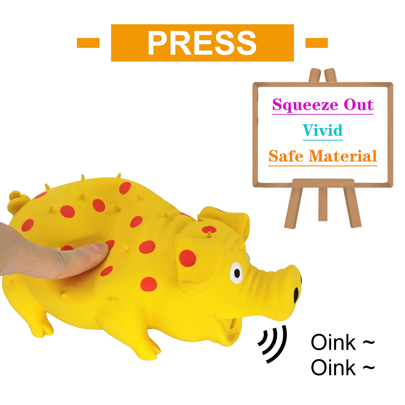 Andiker Dog Squeaky Toy, Dots Latex Dog Chew Toys With A Oinks Sound Squeaker Grunting Pig Dog Toy Durable Self Play 8' Dog Squeeze Toy For Dental Biting Chasing To Kill Boring Time (Yellow)