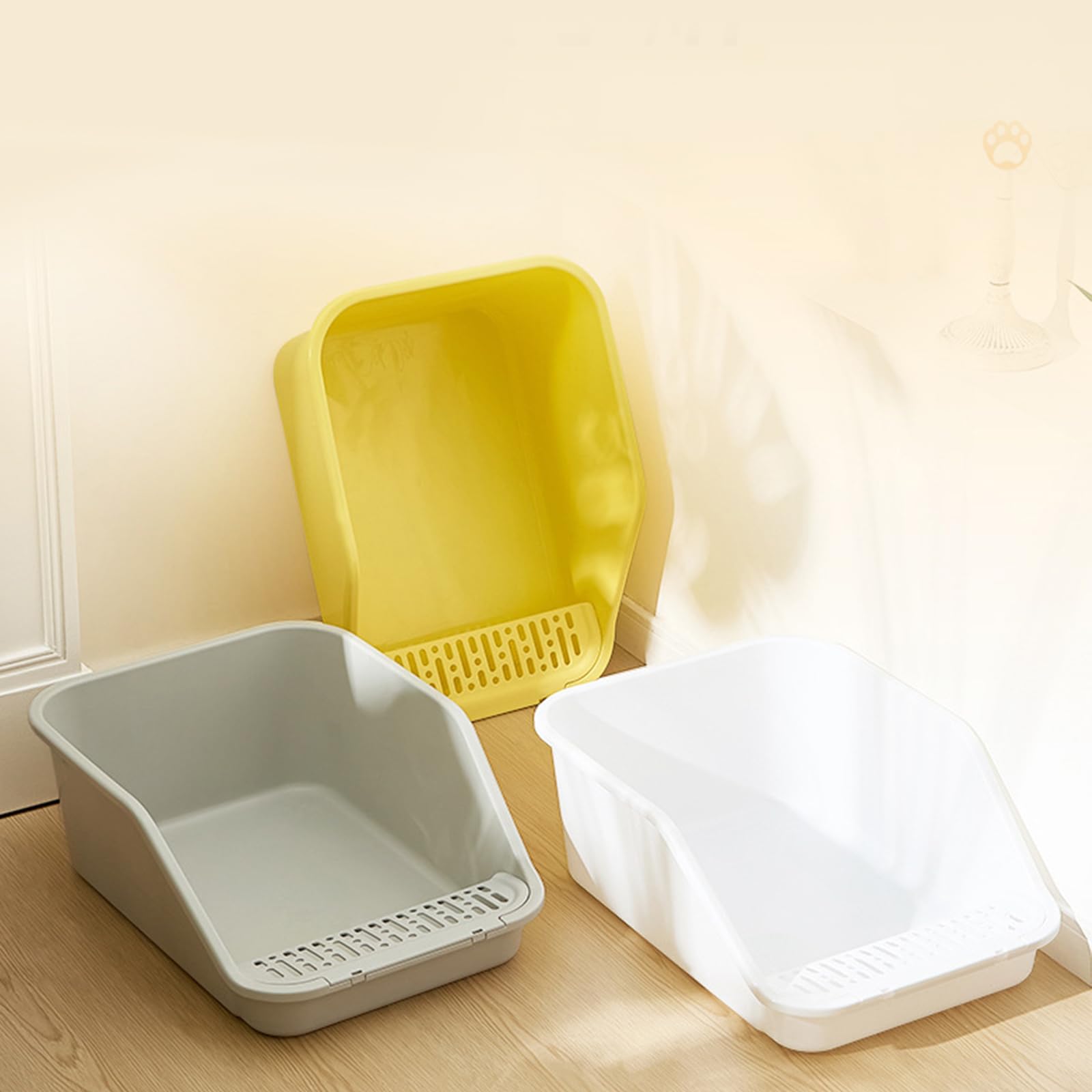 SpaceTime Large Cat Litter Box, Grey-Yellow, High Sides, Easy to Clean, Low Entry, Model ST-40, Polypropylene