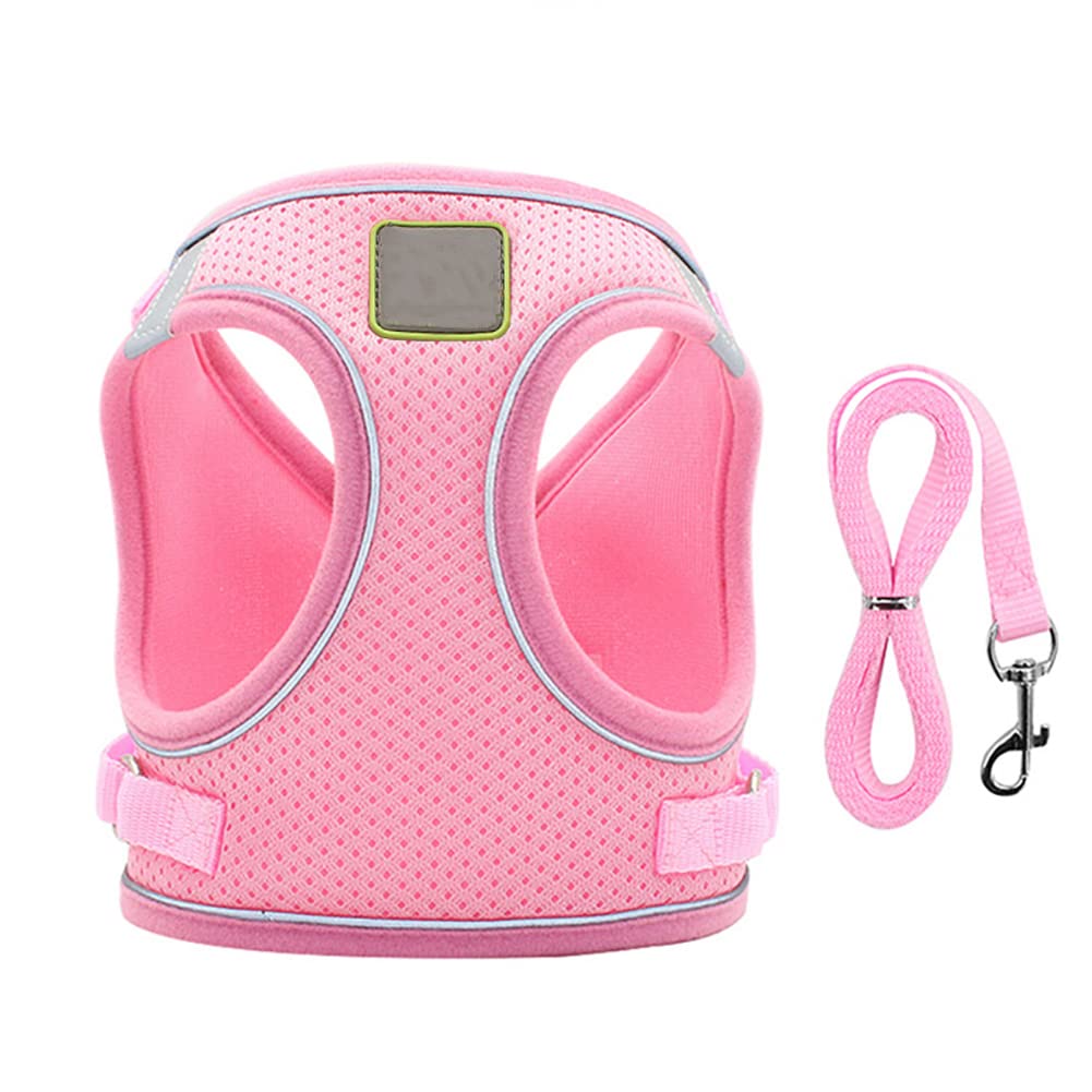Puppy Harness And Leash Set, Escape Proof Dog Cat Vest Harness For Cats Small Medium Dogs, Adjustable Reflective Step In Harness,Soft Mesh Comfort Fit No Pull No Choke (Medium(13.7'-15.7'), Pink)