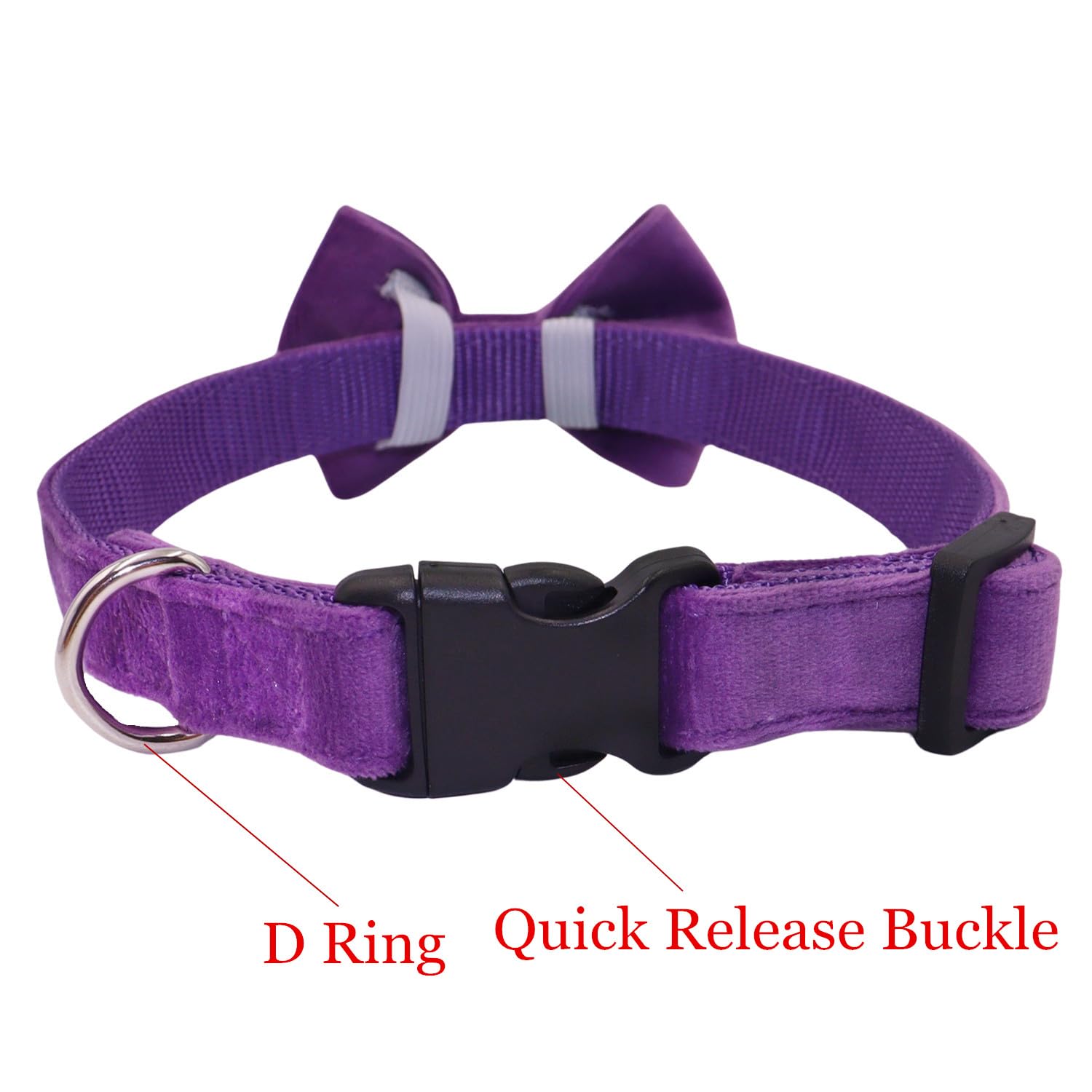 Wdpaws Dog Collar With Bowtie Soft Velvet Material With Quick Release Buckle For Medium Dogs (Purple, M)