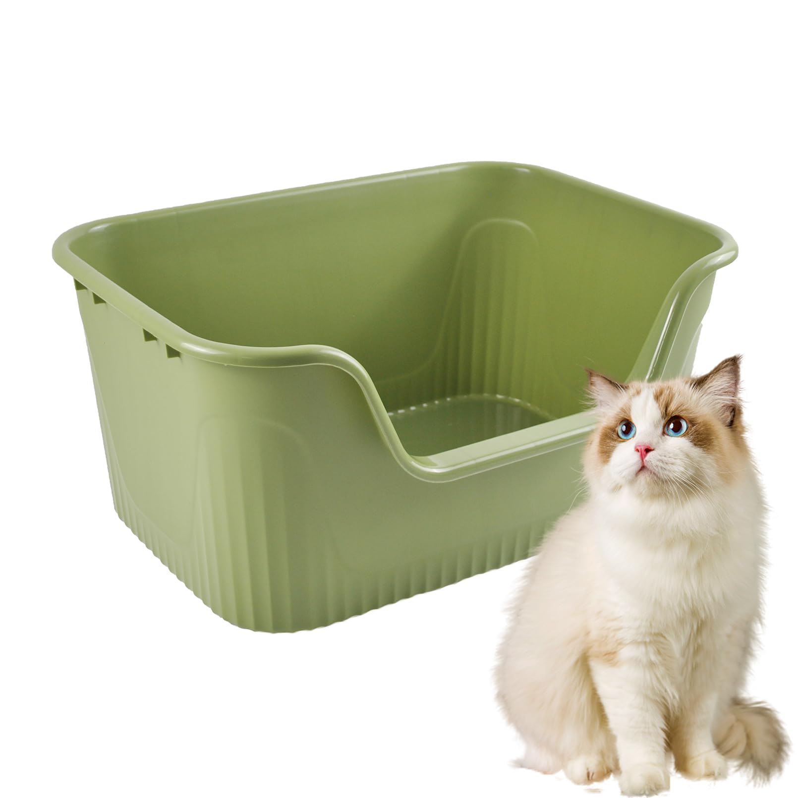 Muyg Large Cat Litter Box With High Sides,17.5X15X8.9 Open Top Cat Litter Pan Anti Splashing Non-Stick Litter Tray Low Ent