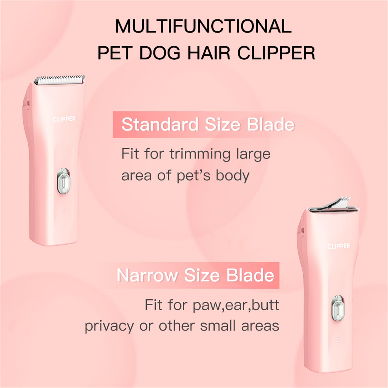 Founouly 2 In 1 Prowerful Home Professional Dog Grooming Kit Clipper Low Noise Usb Rechargeable Gifts For Dog Cat Pink,Mts006