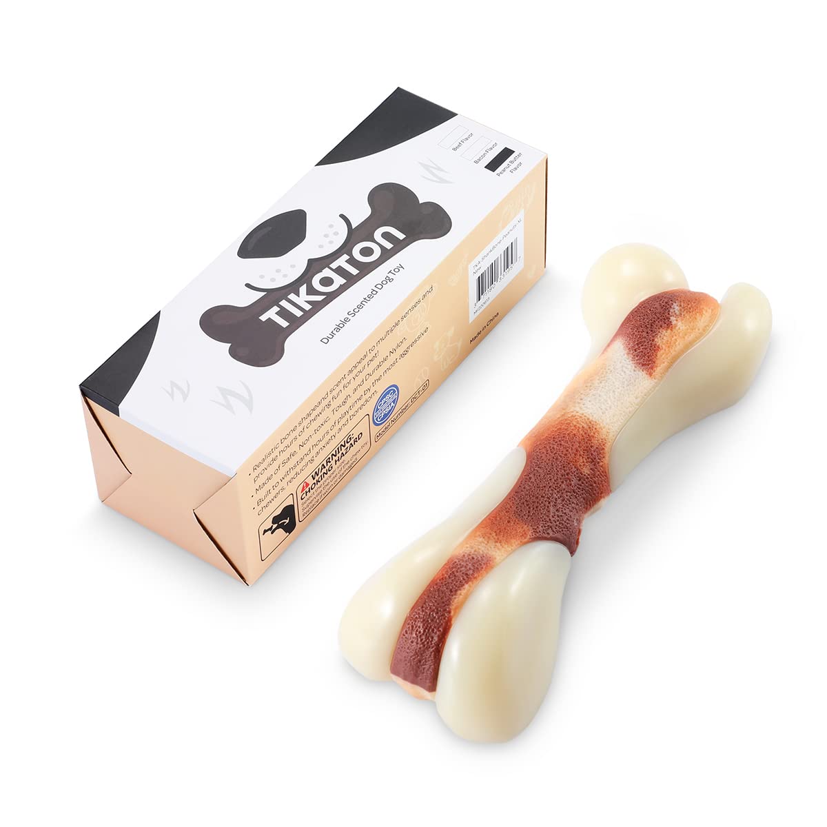 Tikaton Indestructible Dog Chew Toys - Durable Nylon Teething Bones for Aggressive Chewers, Medium Size, Beef Flavor