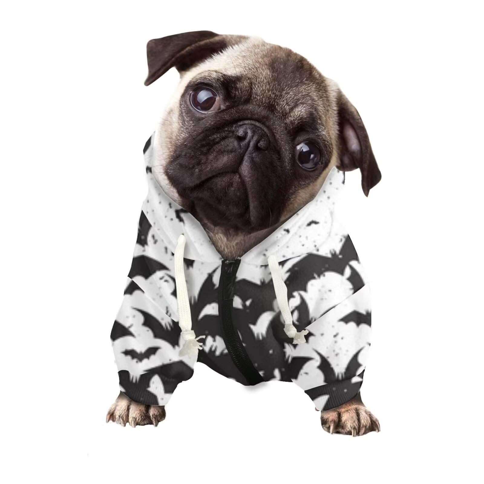 Howilath Dog Halloween Costume, Black & White Splash Bat Dog Hoodie Sweatshirt, Pet Clothing Sweatshirt with Hat for Small Mediu