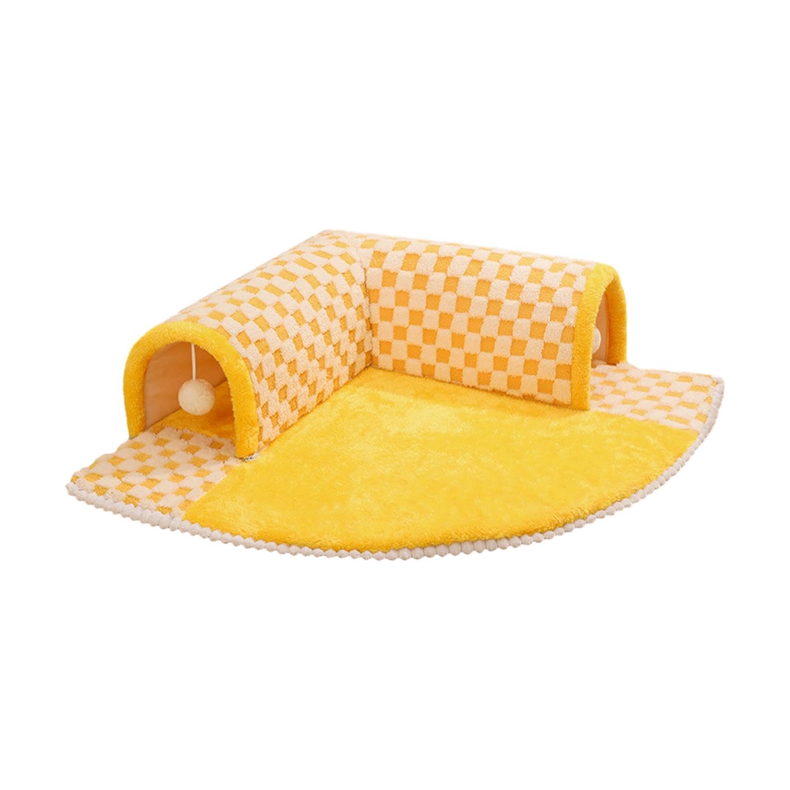 Ilsmysutra Cat Tunnel Bed With Hanging Balls Interactive For Bunny Indoor Small Animals Yellow | Cat Supplies | Toys