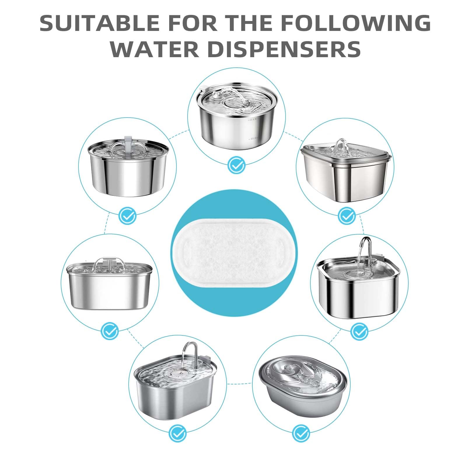 Onecute Cat Water Fountain Filter Compatible With Stainless Steel Dispenser, Efficient Filtration With Coconut Shell Activated C