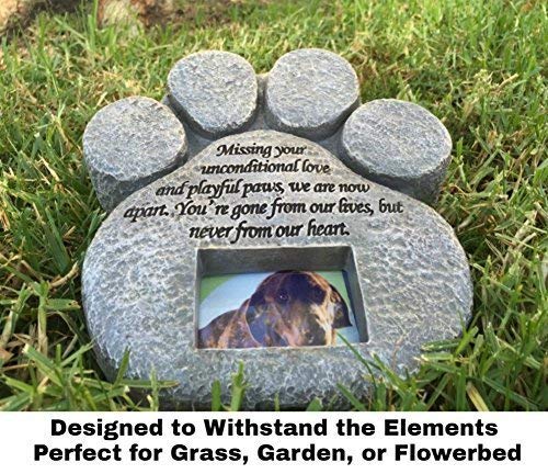 Pawprints Remembered Pet Memorial Stone - Features A Paw Print Photo Frame And Sympathy Poem - Indoor Outdoor Dog Or Cat For Garden Backyard Marker Grave Tombstone - Loss Of Pet Gift - Loss Of Dog Gift