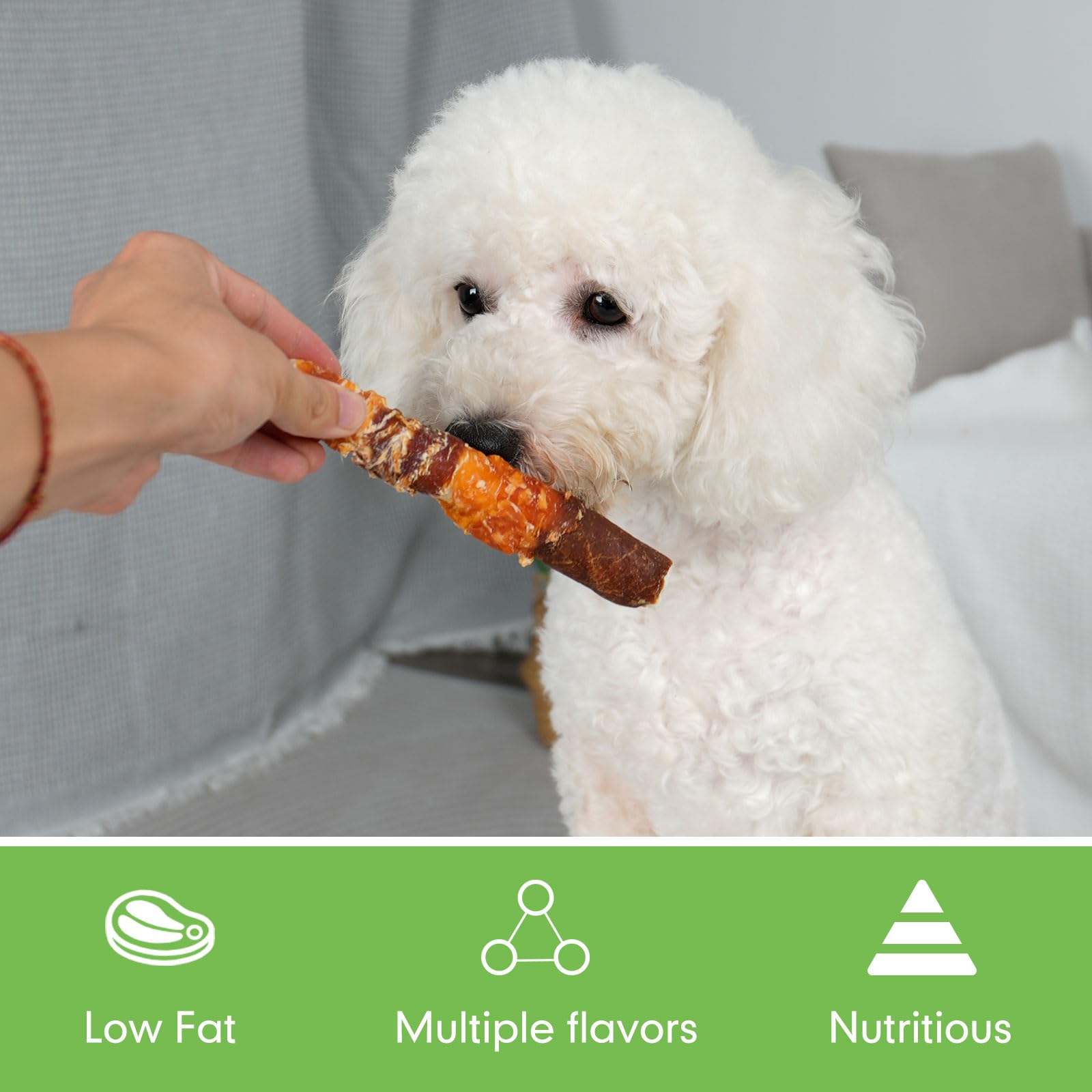 MON2SUN Dog Treats, Triple Flavor 6 Inch Chicken Liver Duck and Chicken Wrapped Rawhide Sticks, Teeth Cleaning Snacks for Medium