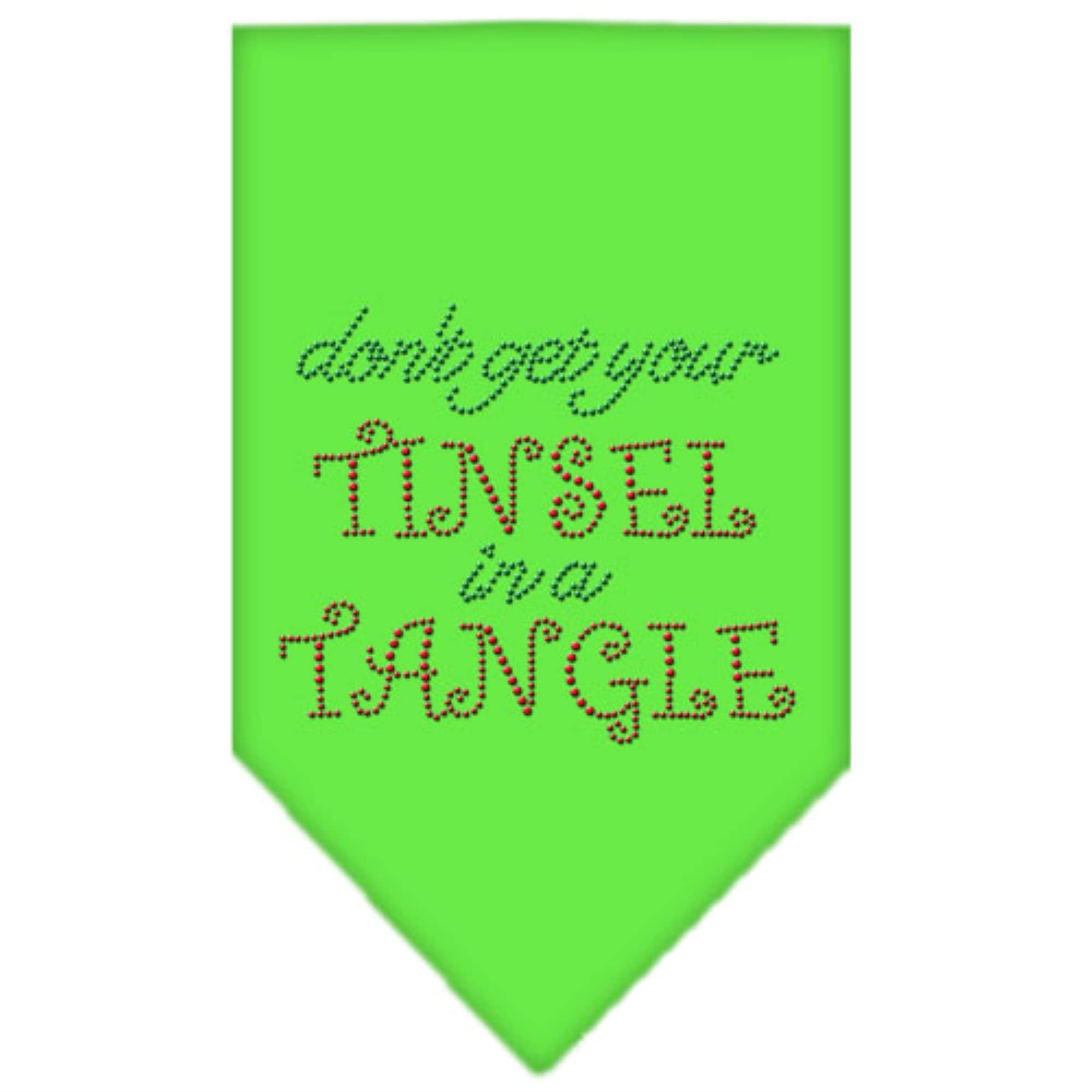 Christmas Pet and Dog Bandana Rhinestone, "Don't Get Your Tinsel In A Tangle" Lime Green Large
