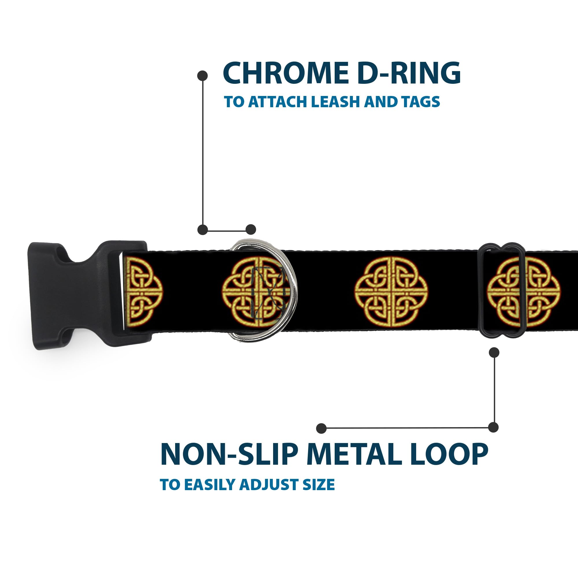 Buckle-Down 6-9'' Celtic Knot Black/Burgundy/Gold Plastic Clip Collar, Narrow Small