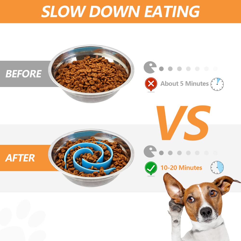 Slow Feeder Dog Bowls Insert, Animire Soft Silicone Slow Eating Dog Food Bowl for Small, Medium and Large Dogs, Compatible with