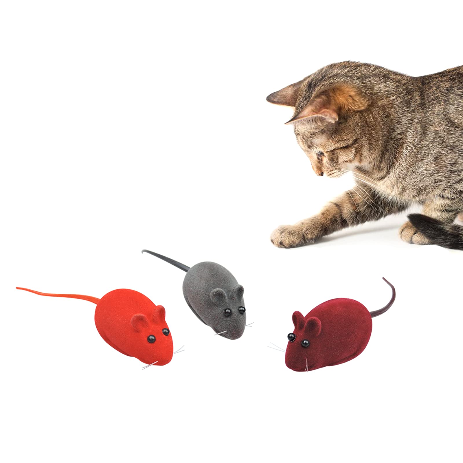 Andiker 3Pcs Cat Mouse Toy, Flocking Squeaking Mouse Cat Toy 3 Colors Soft Small Cat Toys For Indoor Cats Interactive Cat Toy Fo